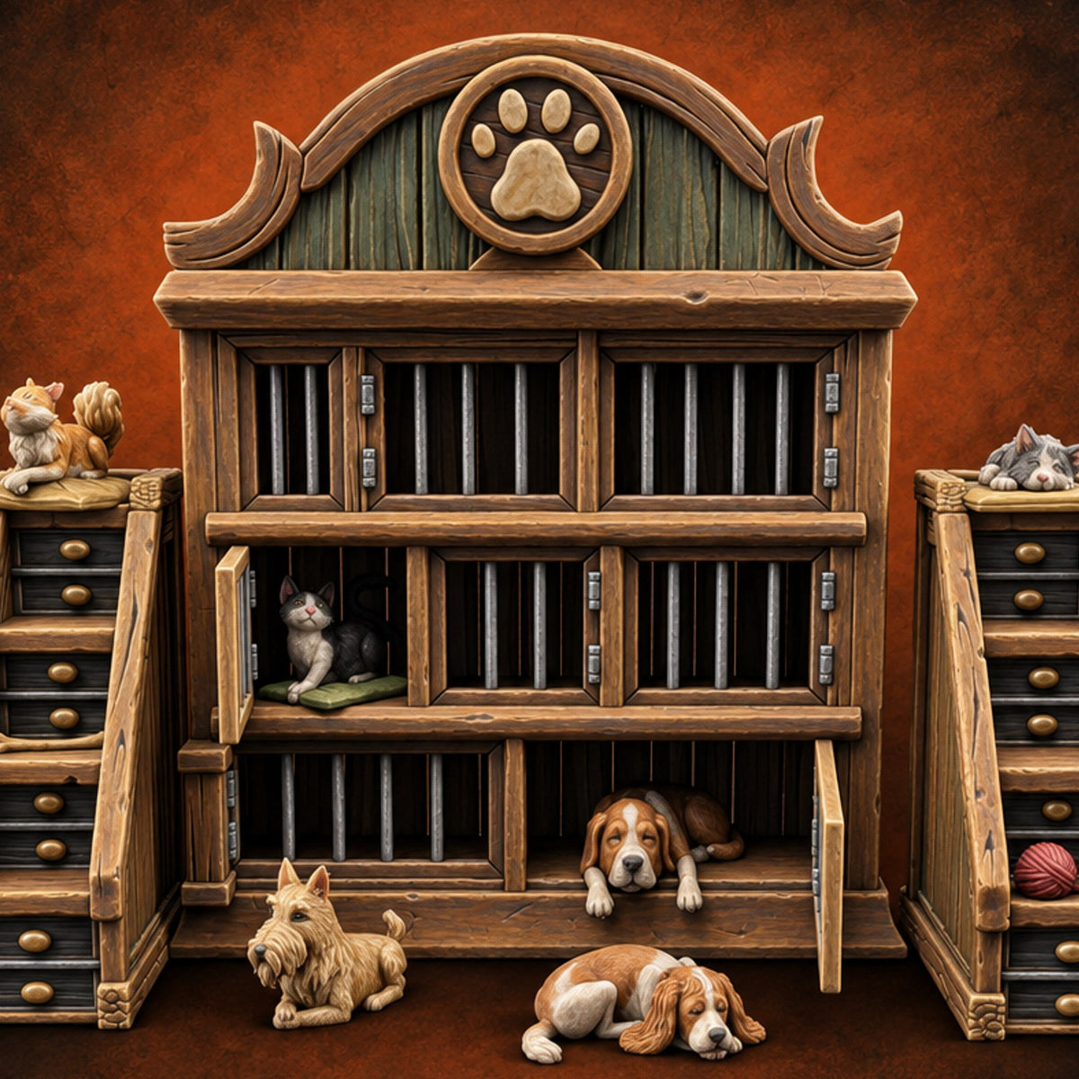 Strays Waiting Wooden Veterinarian Furniture A — painted concept preview (terrain supplied unpainted)