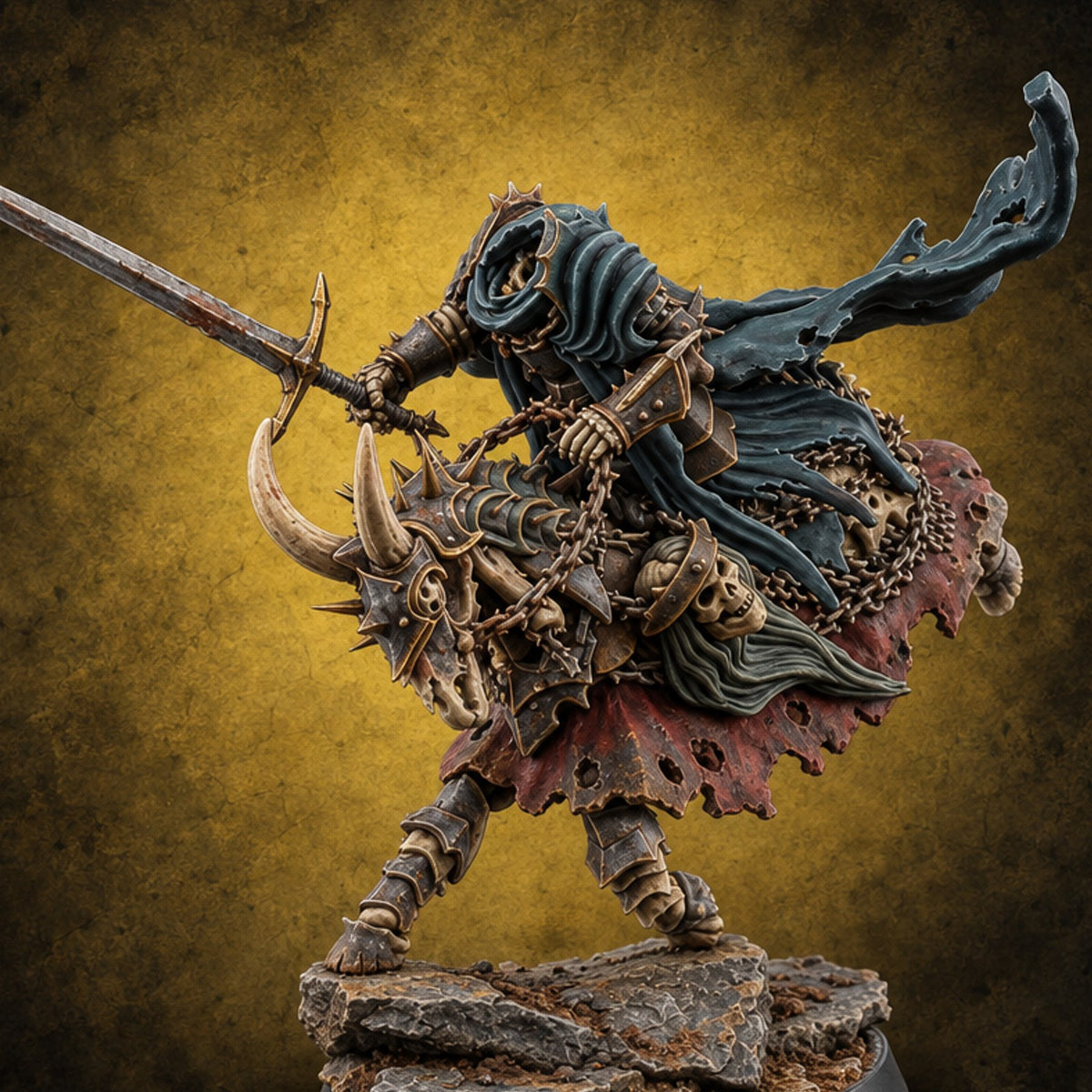 Charges Through Thorns and Tatters Death Knight Rider — painted concept preview (miniature supplied unpainted)