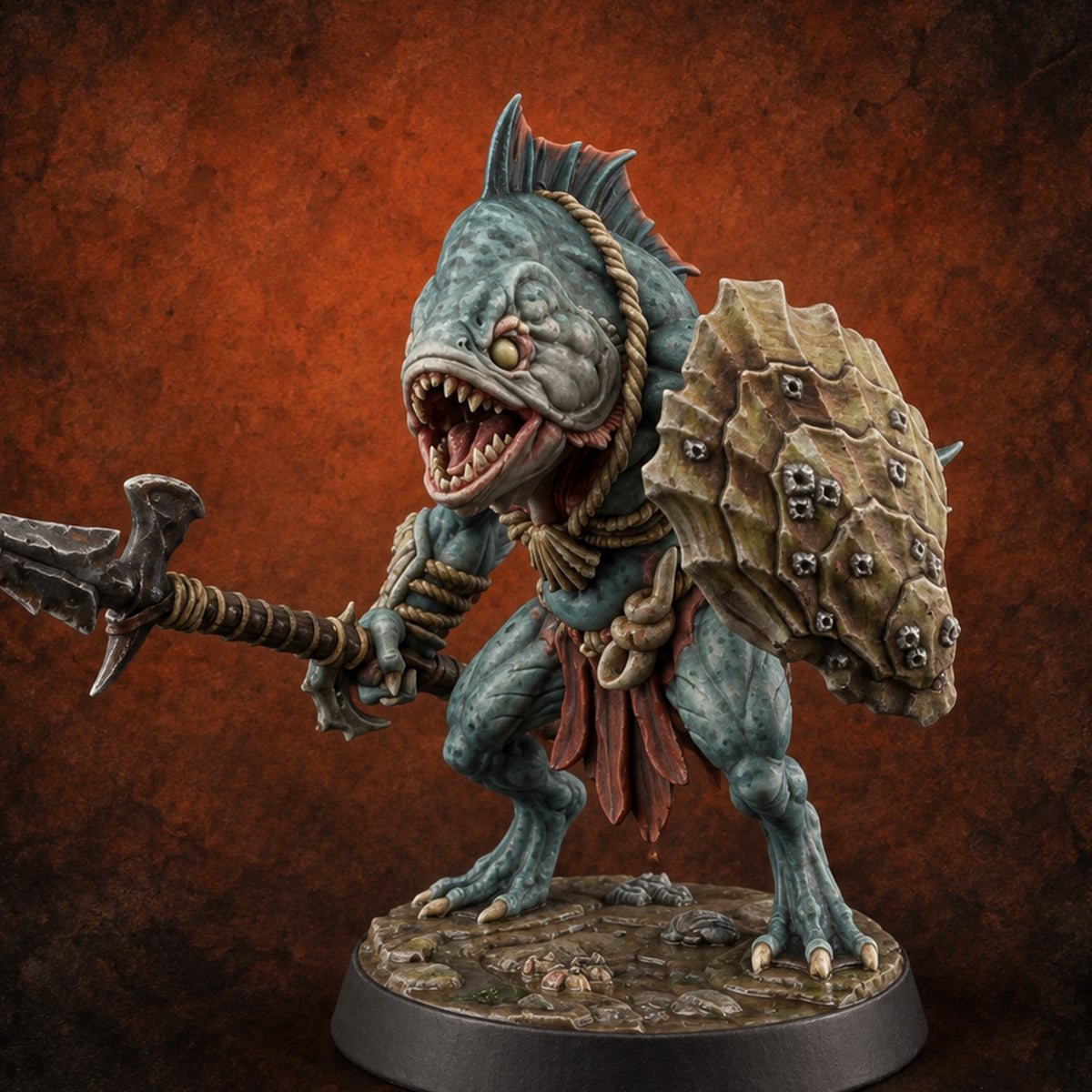 Madness Comes in Shoals Kuo-toa Tide Raider A — painted concept preview (miniature supplied unpainted)