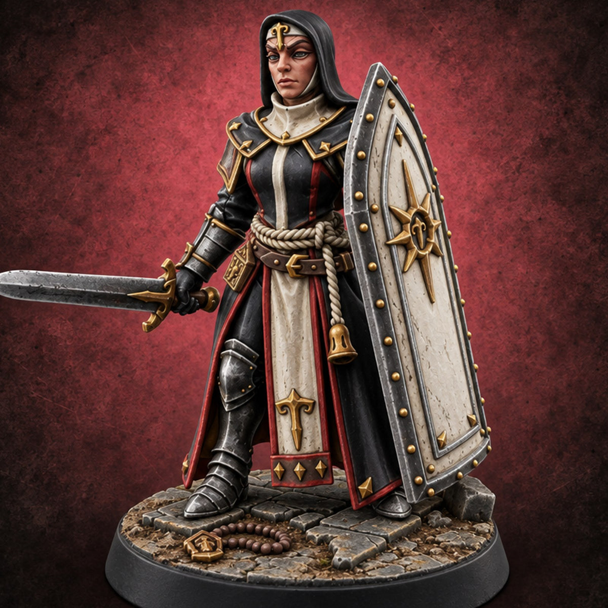 Pray Loud, Swing Louder Human Female Armoured Nun B — painted concept preview (miniature supplied unpainted)