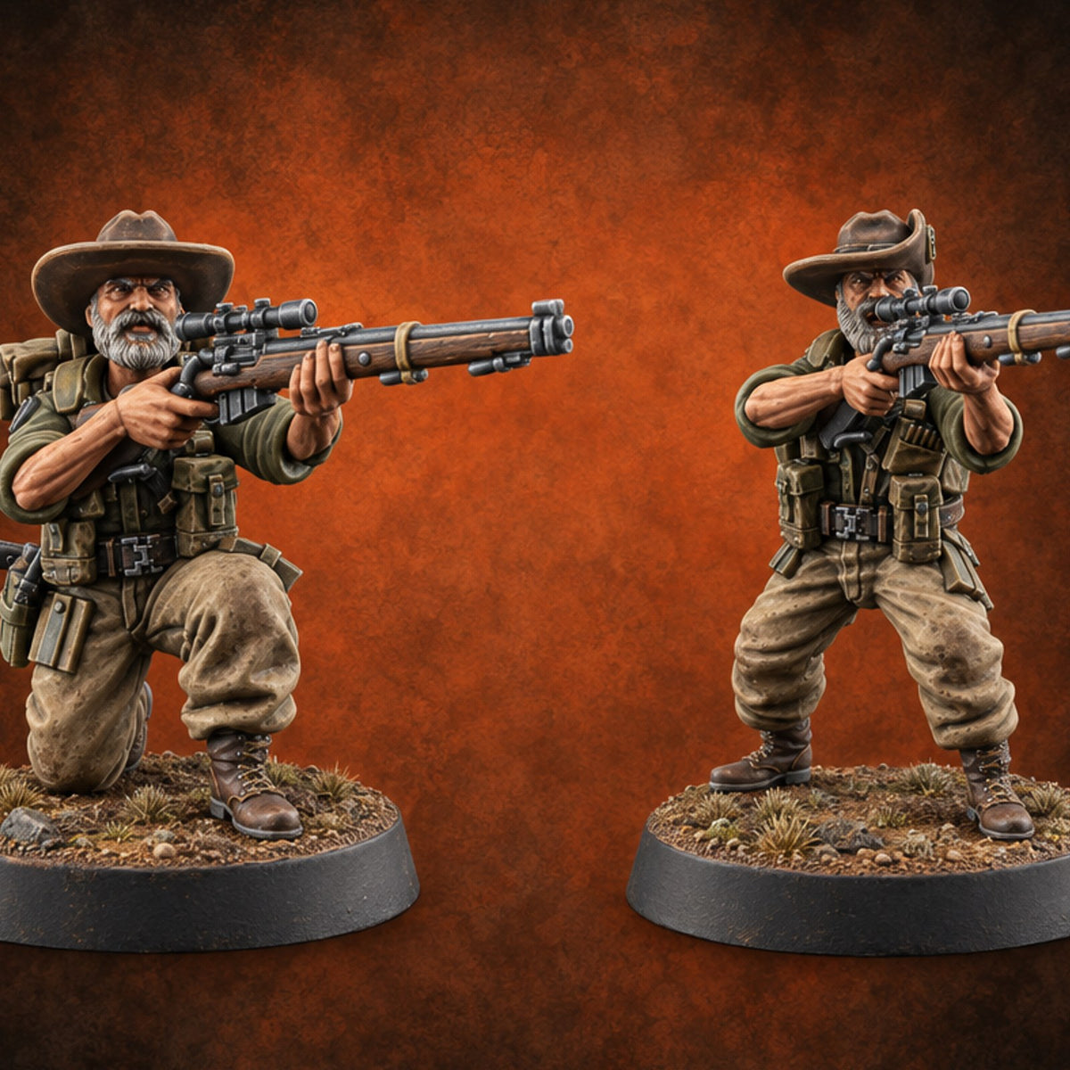 Aim High, Aim Low Human Bearded Snipers — painted concept preview (miniature supplied unpainted)