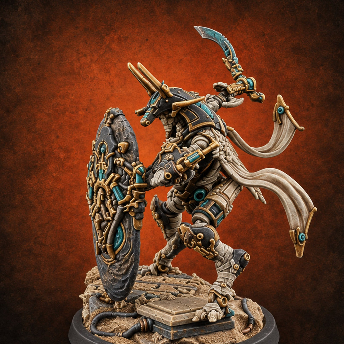 Dynasty Rebooted Mummy Cybernetic Warrior B — painted concept preview (miniature supplied unpainted)