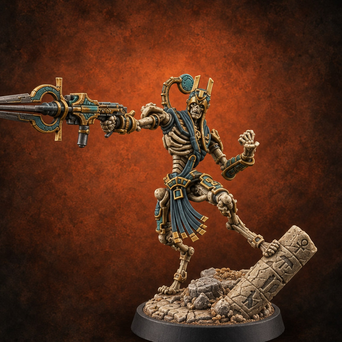 Ankh Raised, Bones Rattled Skeleton Ankh Warrior A — painted concept preview (miniature supplied unpainted)
