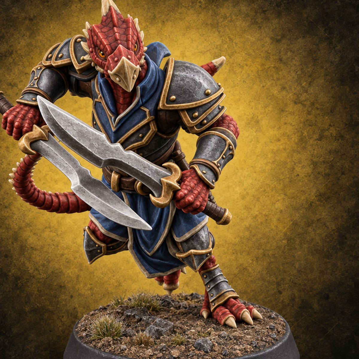 Dojo Under Dragon Skies Dragonborn Swordmaster E — painted concept preview (miniature supplied unpainted)