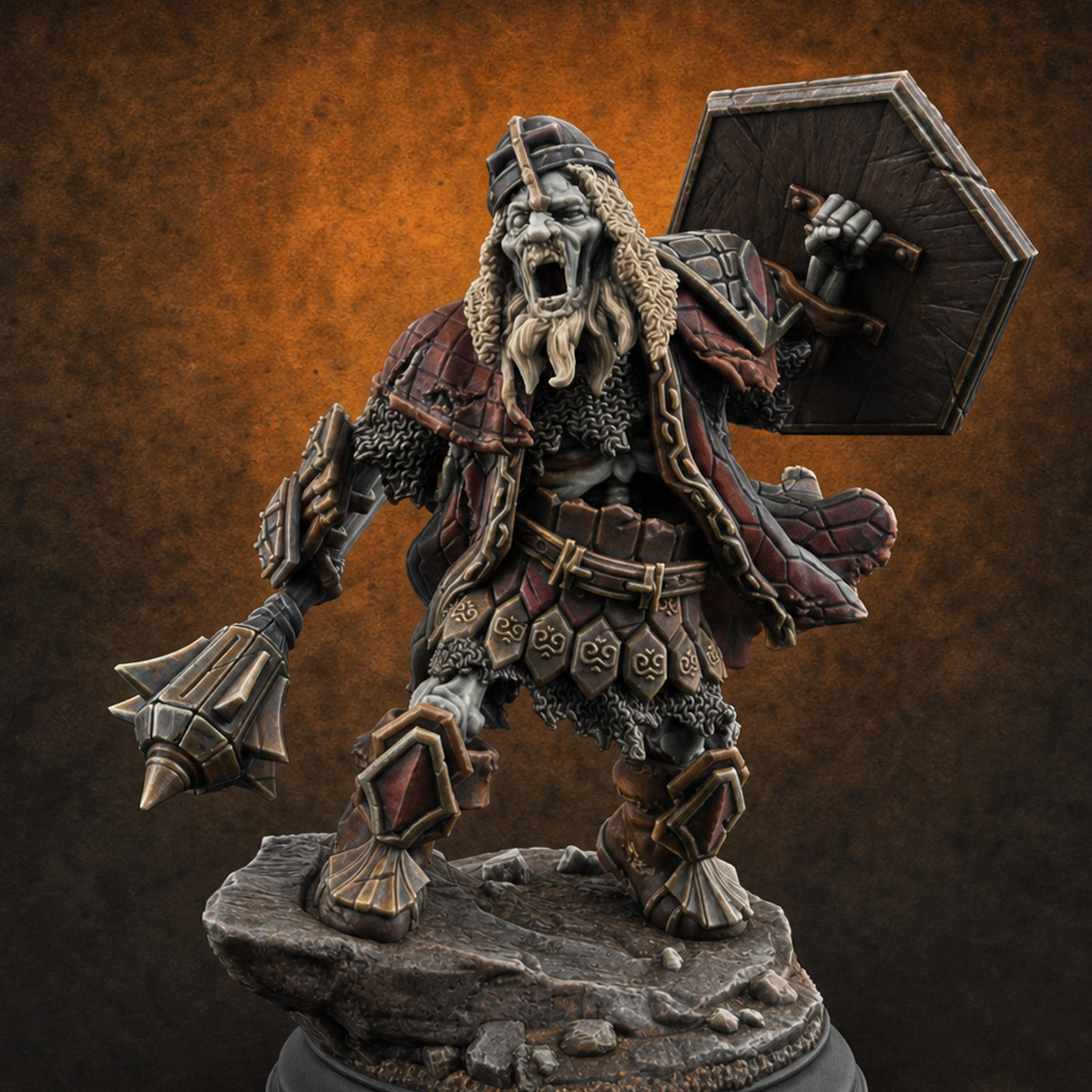 Risen and Roaring Undead Dwarf Warrior A — painted concept preview (miniature supplied unpainted)