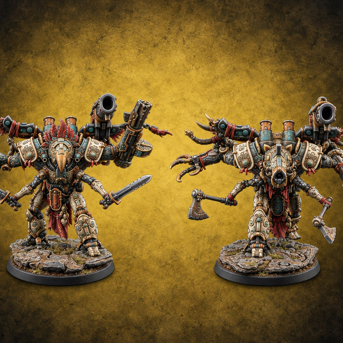 Total Overkill Warforged Titan Totem Walkers — painted concept preview (miniature supplied unpainted)