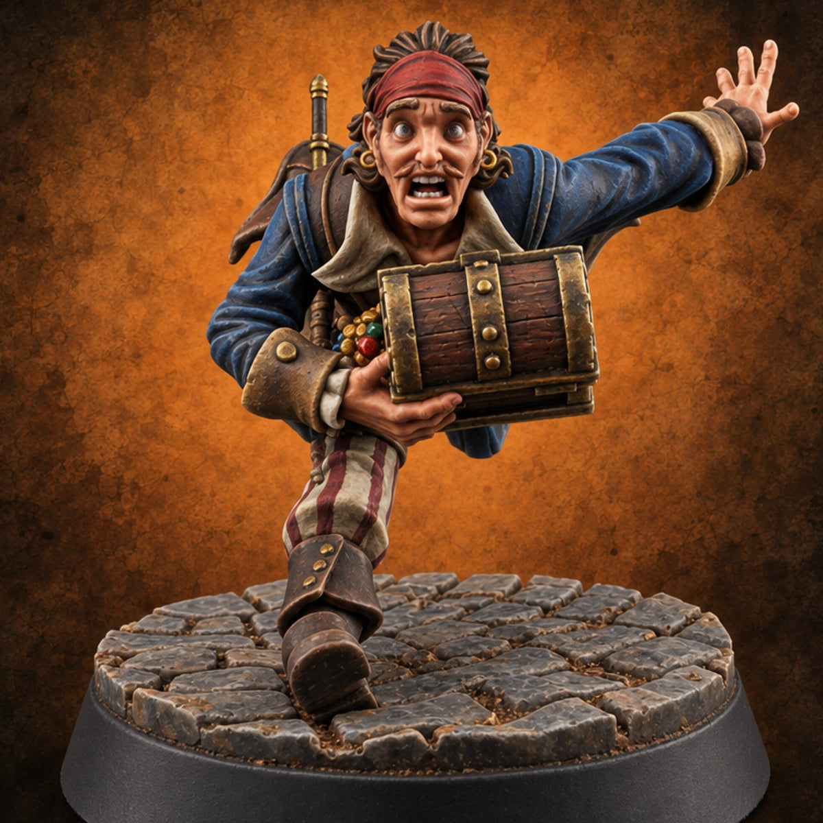 Grabbed the Chest, Forgot the Plan Human Pirate Thief — painted concept preview (miniature supplied unpainted)