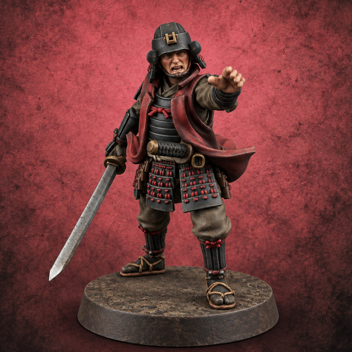 Lets Go Human Ashigaru Command Figure A — painted concept preview (miniature supplied unpainted)