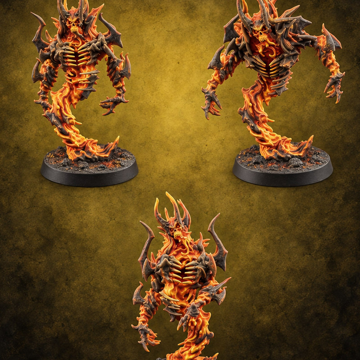 Burned Out and Bitter Fire Elementals — painted concept preview (miniature supplied unpainted)
