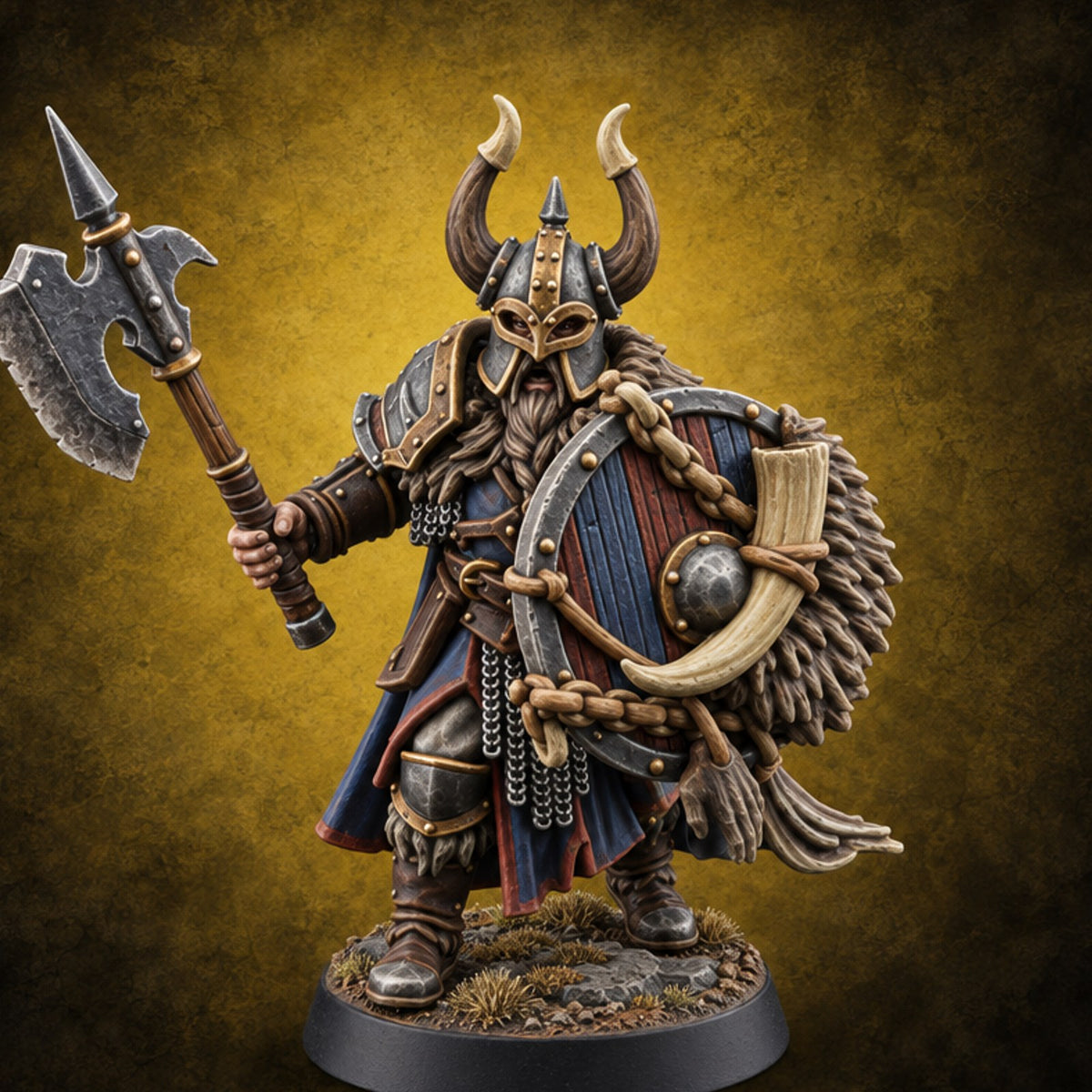 Shields Locked, Horns Lowered Human Huscarl Warrior A — painted concept preview (miniature supplied unpainted)