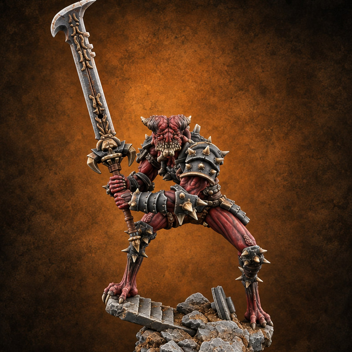 Spikes Fall In, Ranks Form Up Barbed Devil Warrior B — painted concept preview (miniature supplied unpainted)