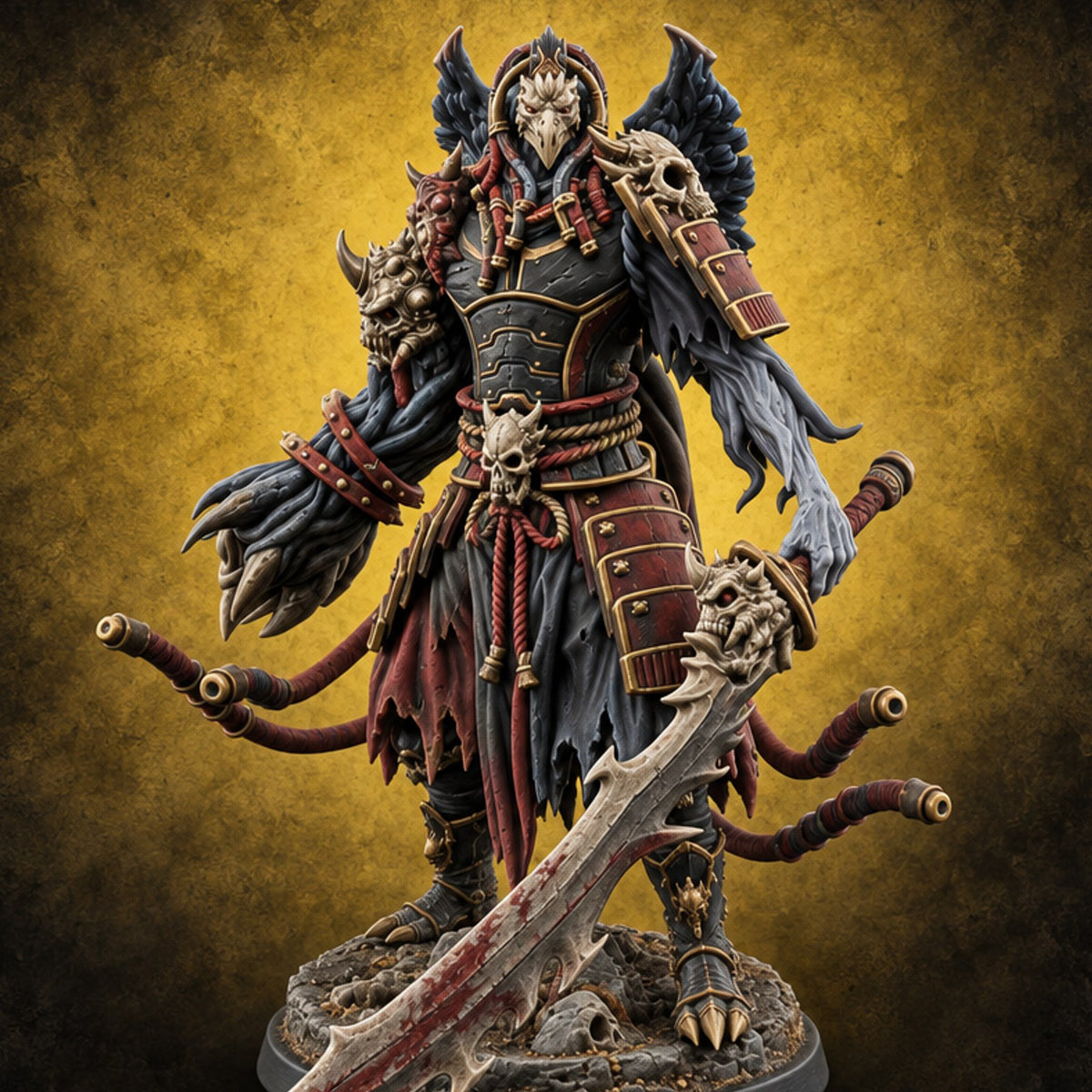 Arm Wrestling Gods Death Knight Bird-Crested Samurai Warlord — painted concept preview (miniature supplied unpainted)