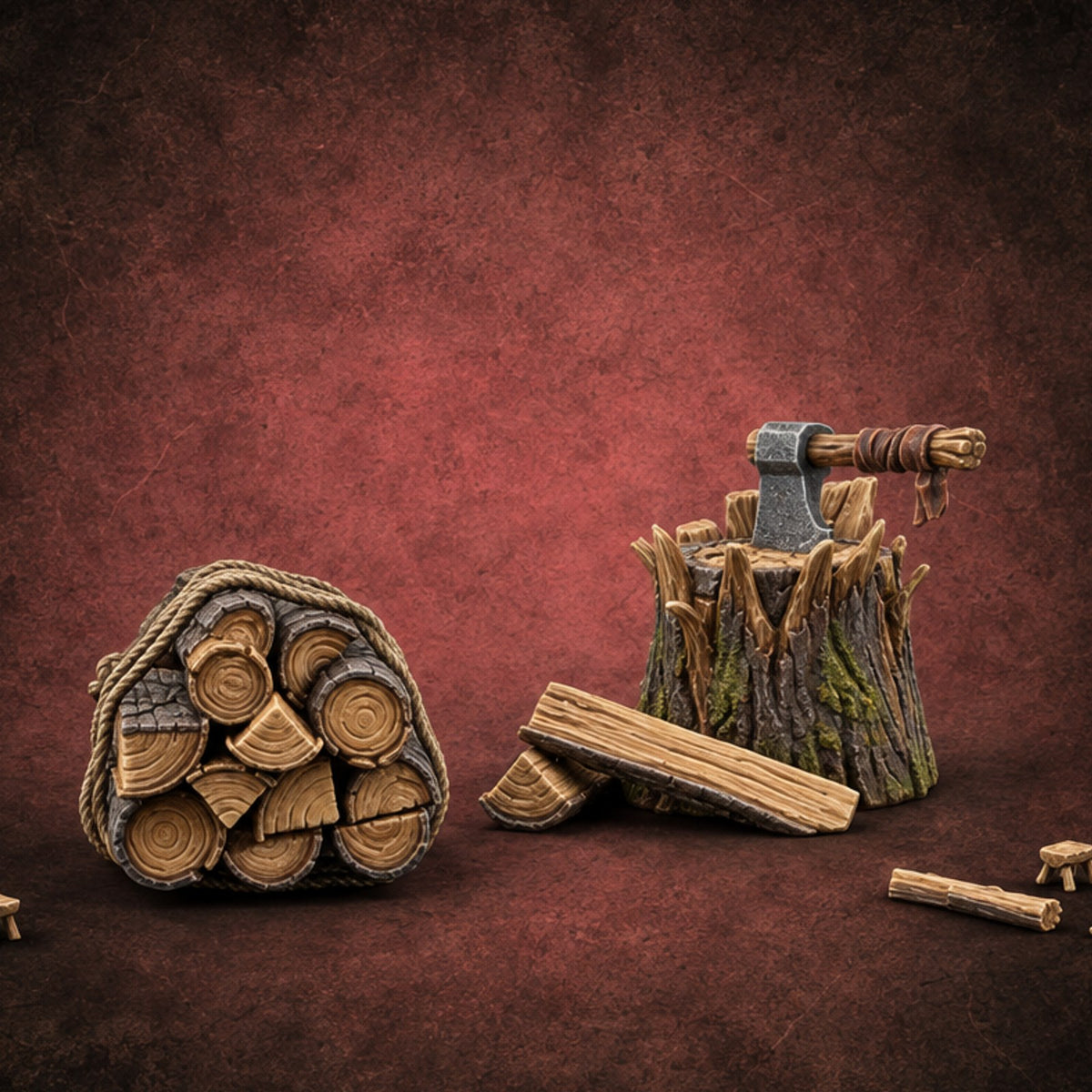 Stuck Fast, Wood Split Lumberjack Woodcutting Scatter — painted concept preview (terrain supplied unpainted)