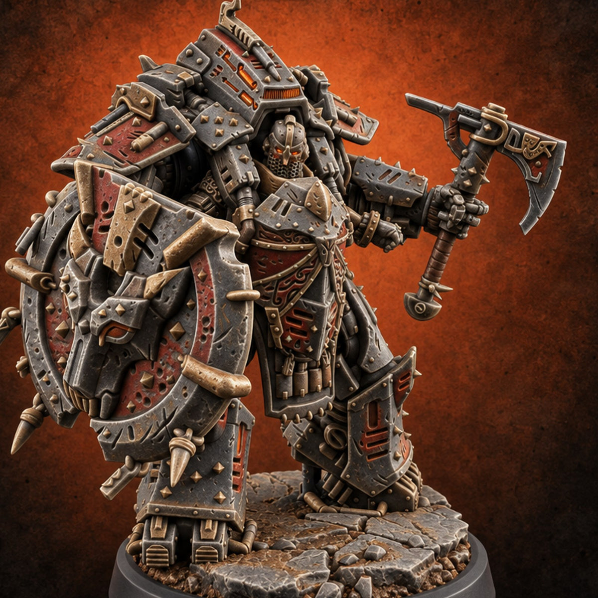 Wrath Wearing Armour Plate Warforged Berserker A — painted concept preview (miniature supplied unpainted)