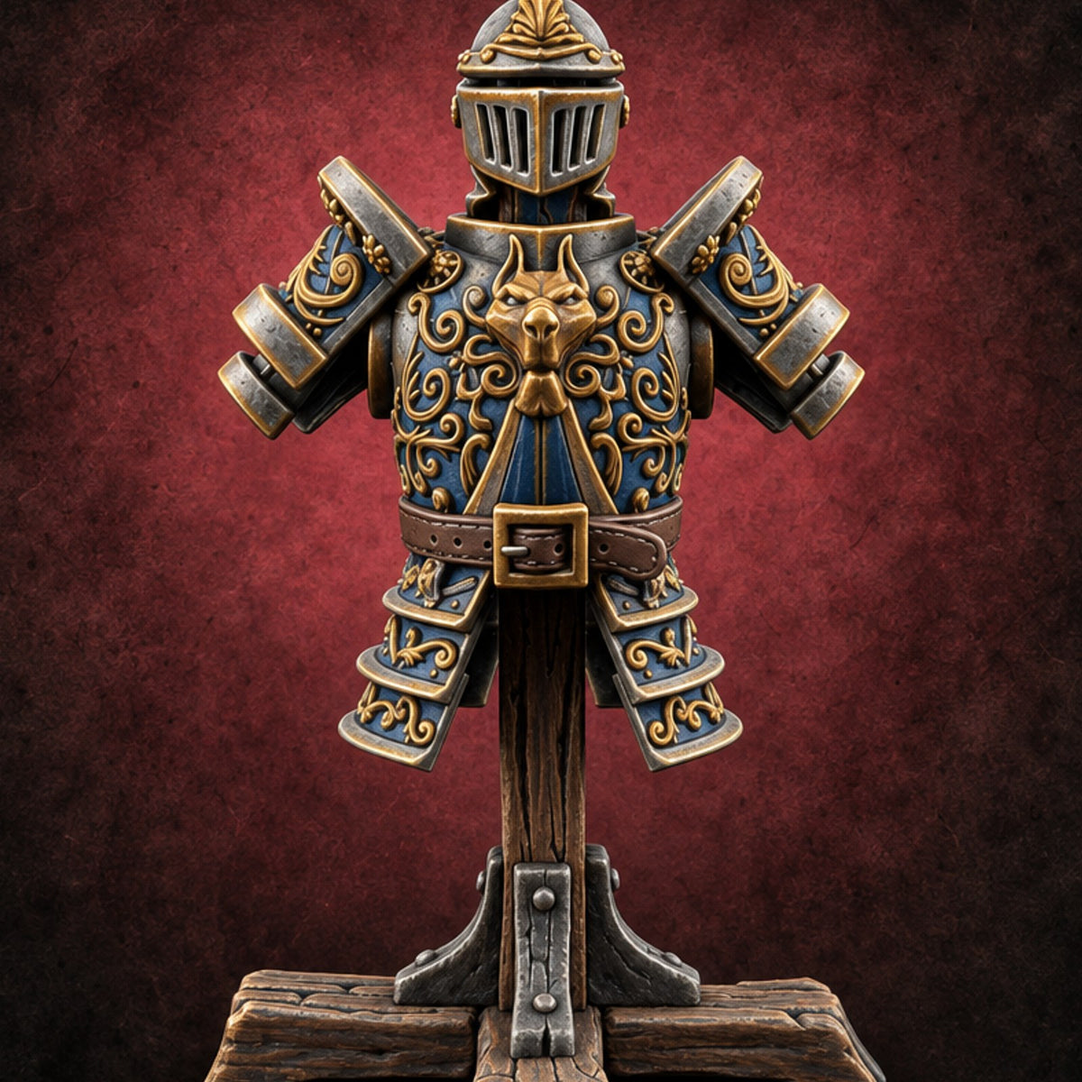 Suited Up, Nobody Home Ornate Armour Display Stand — painted concept preview (terrain supplied unpainted)