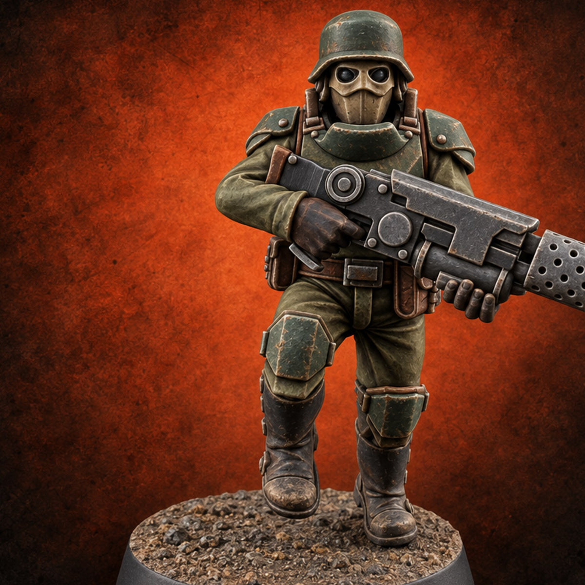 Breathe Easy, Fight Hard Human Gas-Masked Soldier B — painted concept preview (miniature supplied unpainted)
