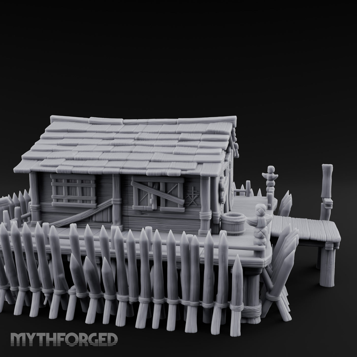 Palisade-Ringed Plank-Decked Frontier Supply Store Miniature for Dungeons and Dragons, Pathfinder or other TTRPGs