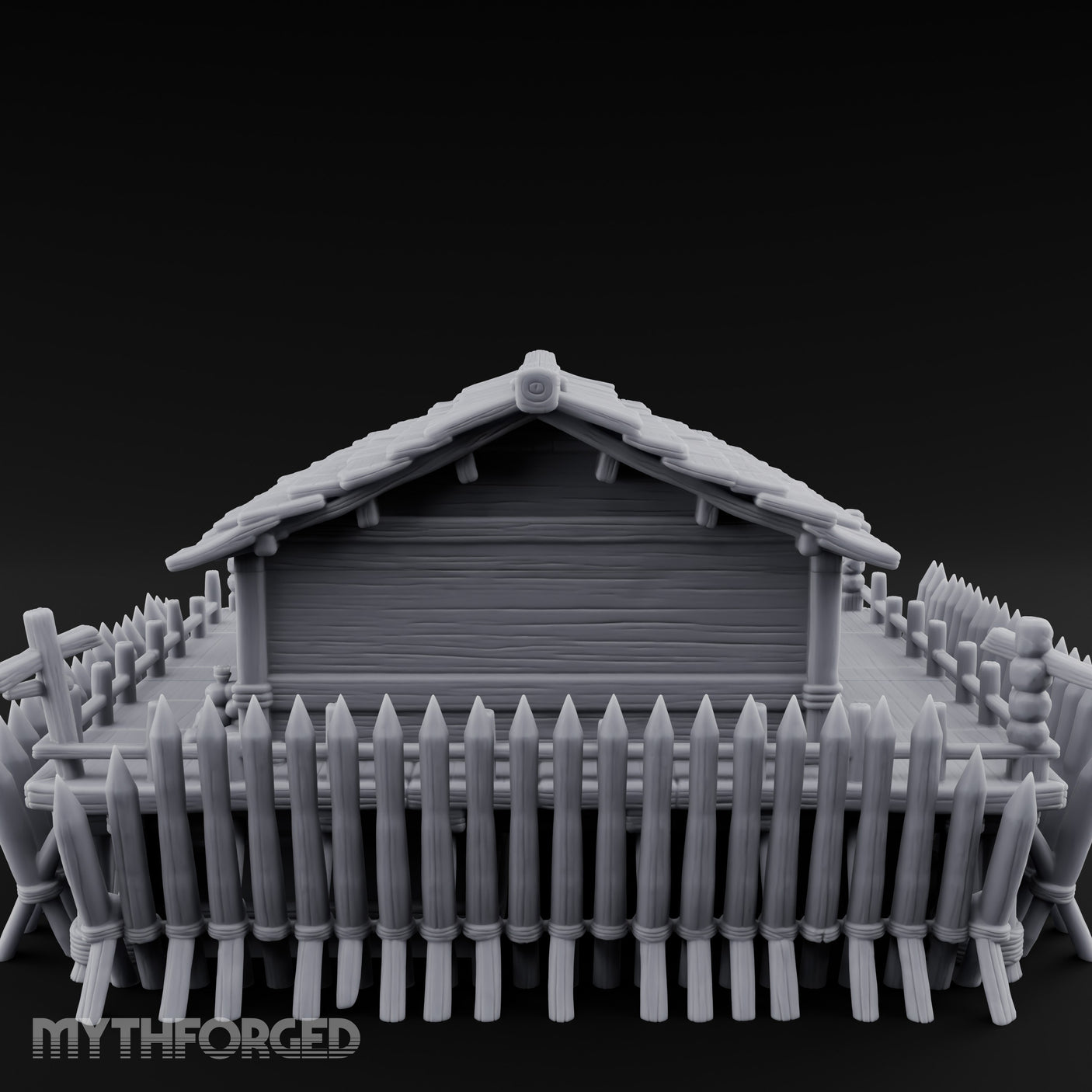 Palisade-Ringed Plank-Decked Frontier Supply Store Miniature for Dungeons and Dragons, Pathfinder or other TTRPGs