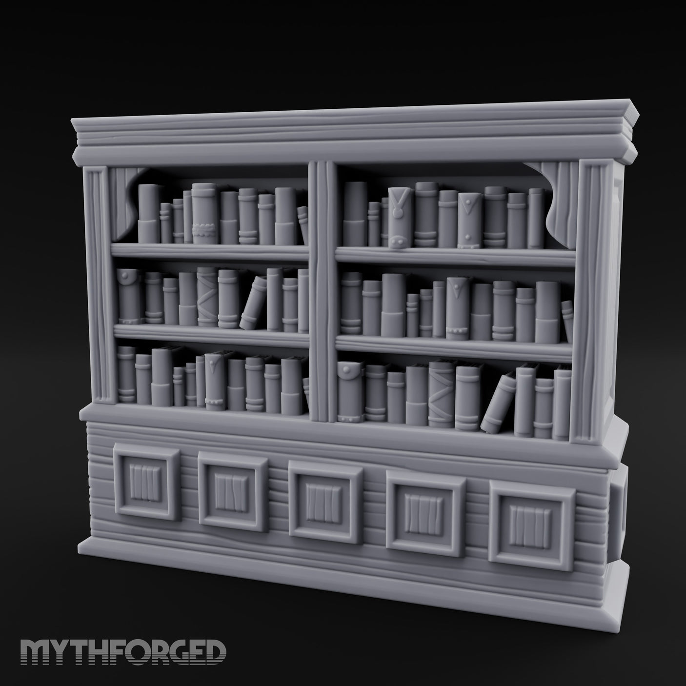 Panel-Drawered Tome-Packed Noble Library Bookcase Miniature for Dungeons and Dragons, Pathfinder or other TTRPGs