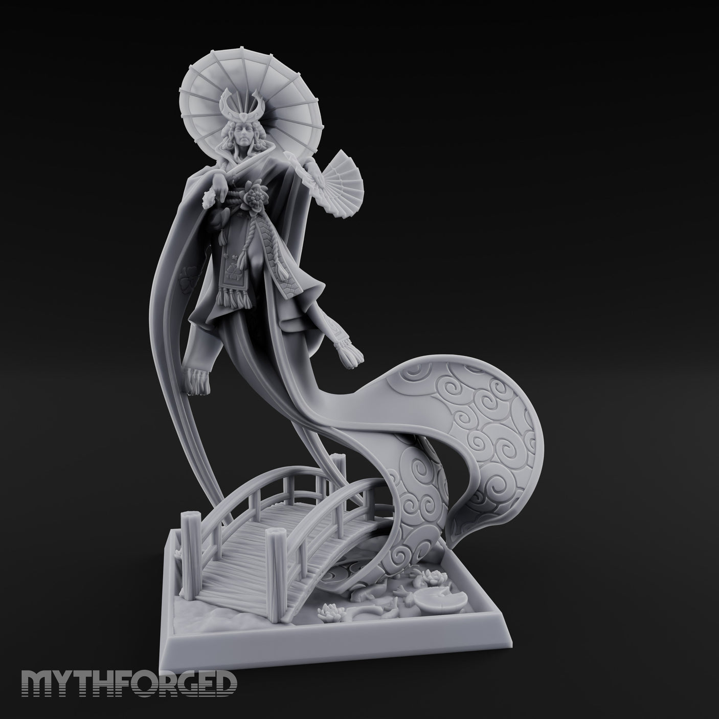 Parasol Twirling Floating Sorcereress Miniature for Dungeons and Dragons, Pathfinder or other TTRPGs