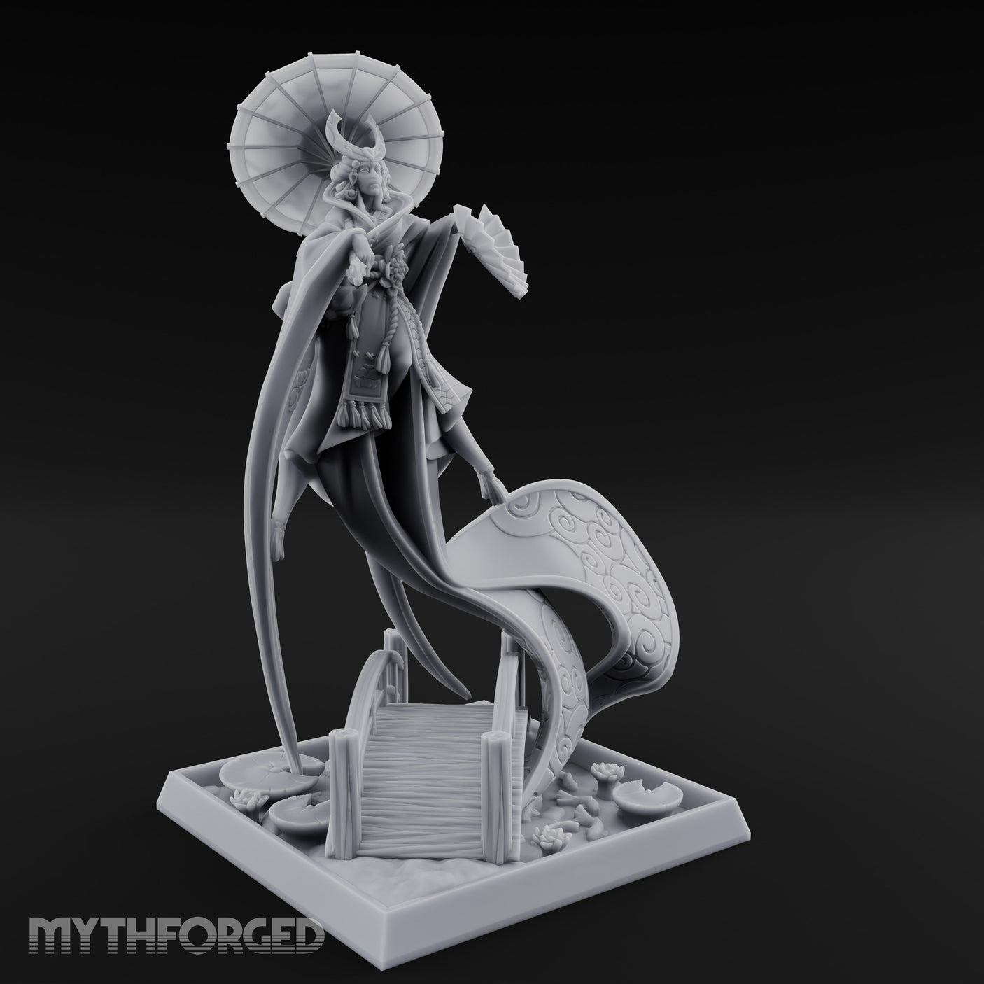 Parasol Twirling Floating Sorcereress Miniature for Dungeons and Dragons, Pathfinder or other TTRPGs
