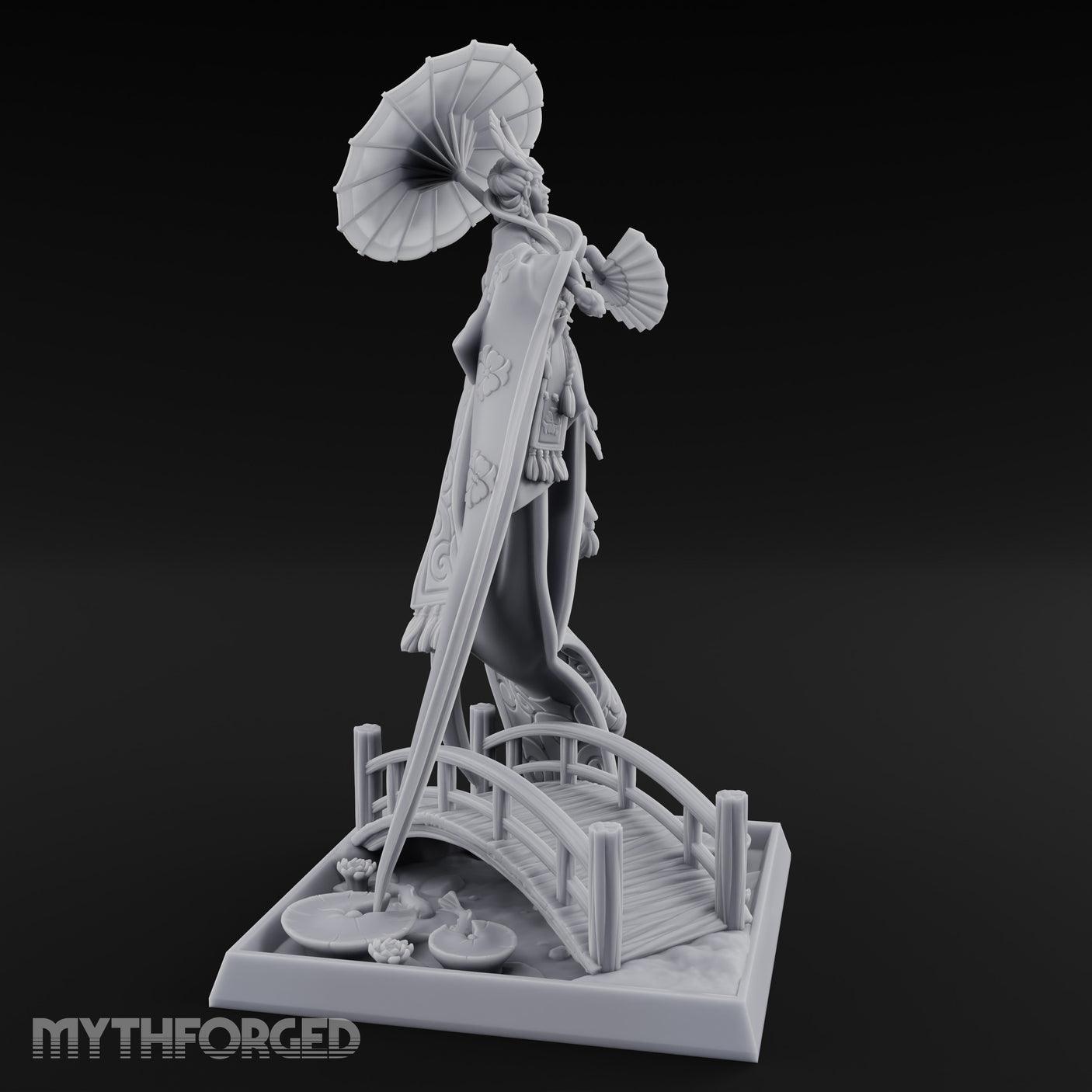Parasol Twirling Floating Sorcereress Miniature for Dungeons and Dragons, Pathfinder or other TTRPGs