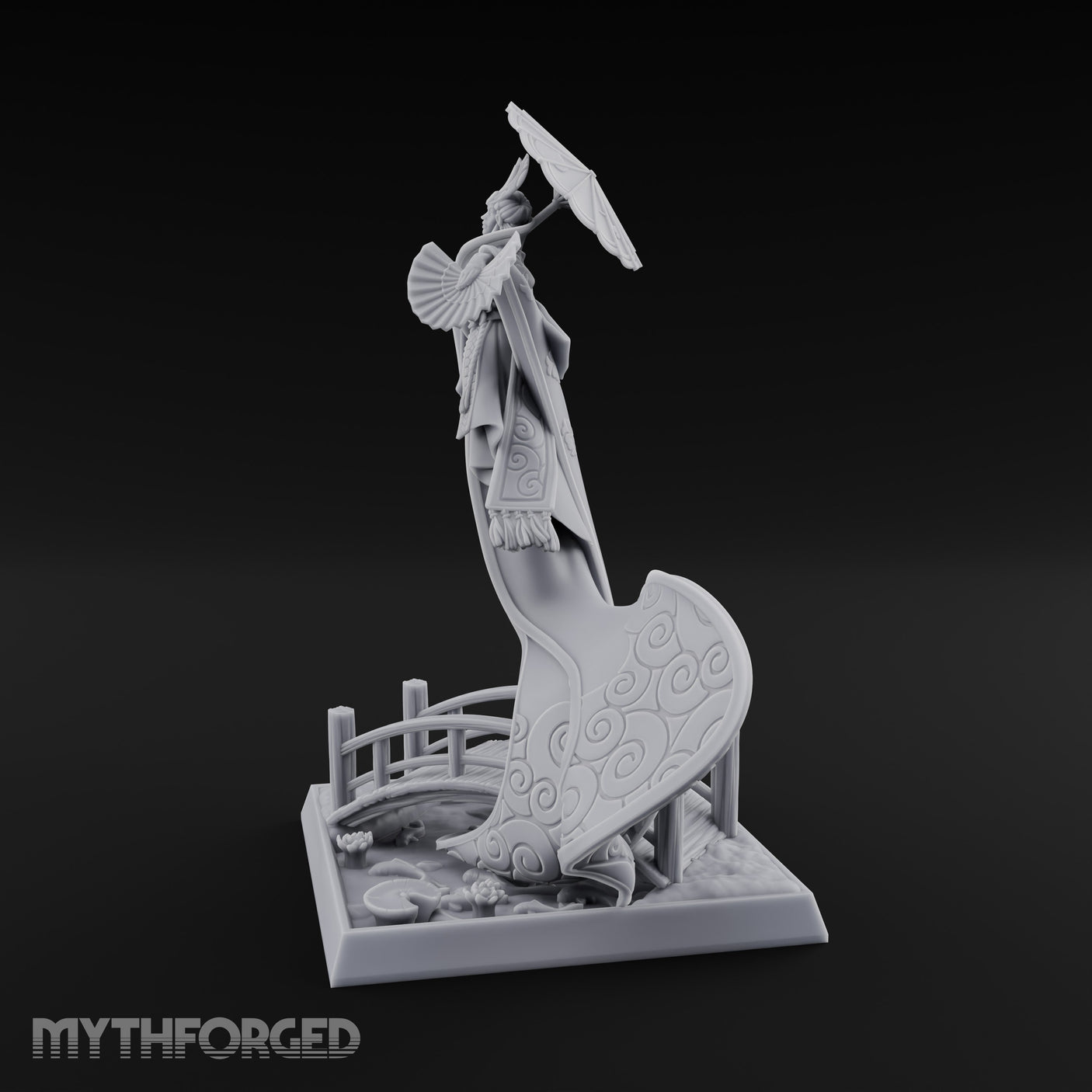 Parasol Twirling Floating Sorcereress Miniature for Dungeons and Dragons, Pathfinder or other TTRPGs