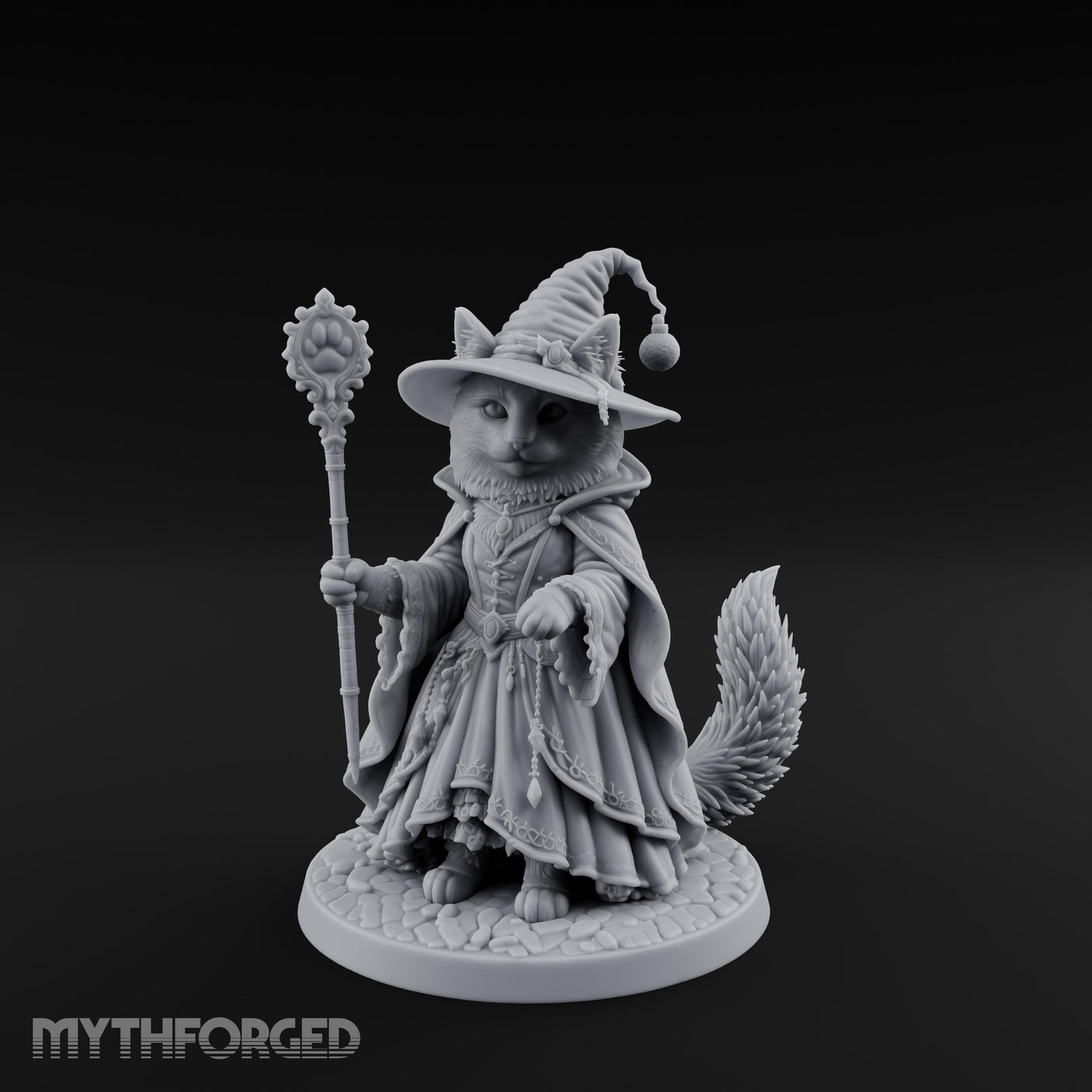 Paw Staff Holding Tabaxi Wizard Miniature for Dungeons and Dragons, Pathfinder or other TTRPGs