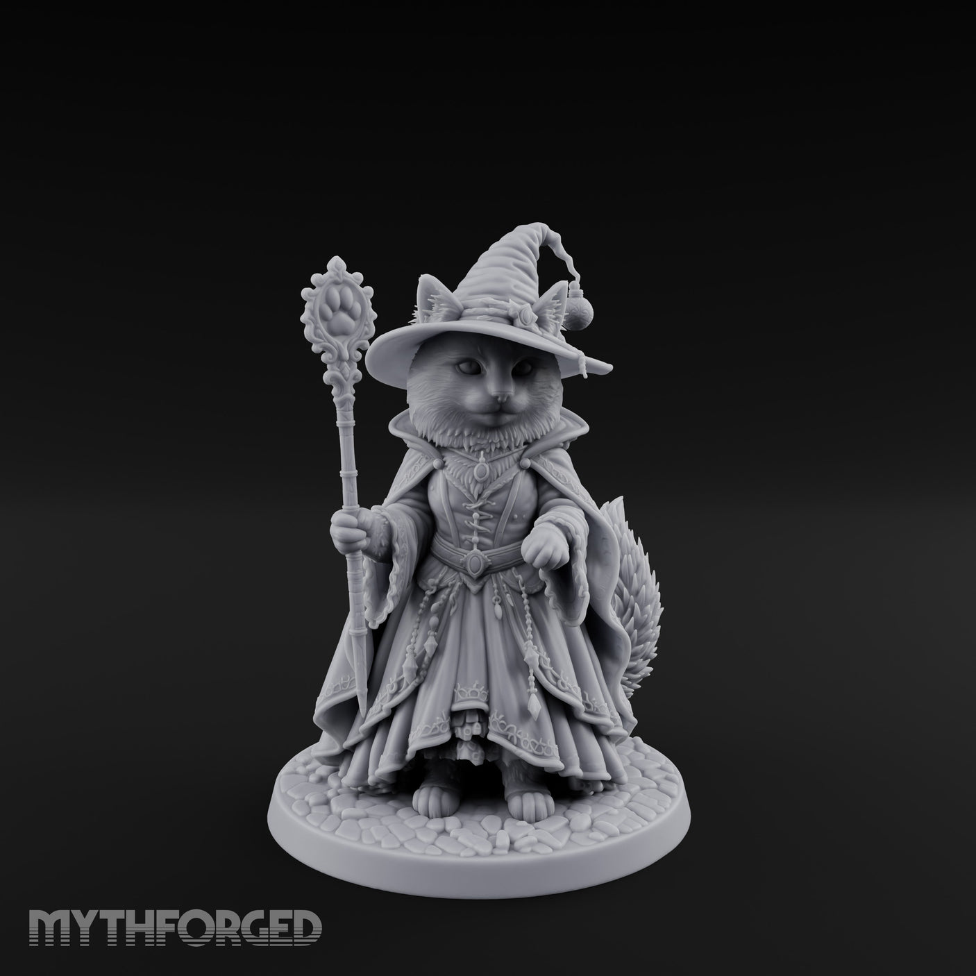 Paw Staff Holding Tabaxi Wizard Miniature for Dungeons and Dragons, Pathfinder or other TTRPGs
