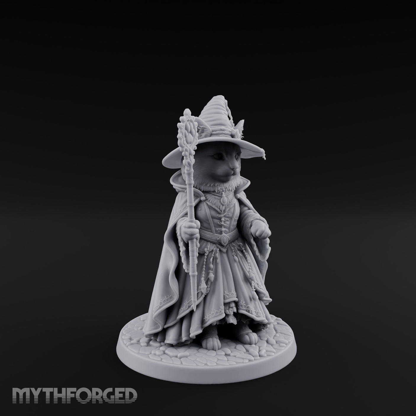 Paw Staff Holding Tabaxi Wizard Miniature for Dungeons and Dragons, Pathfinder or other TTRPGs