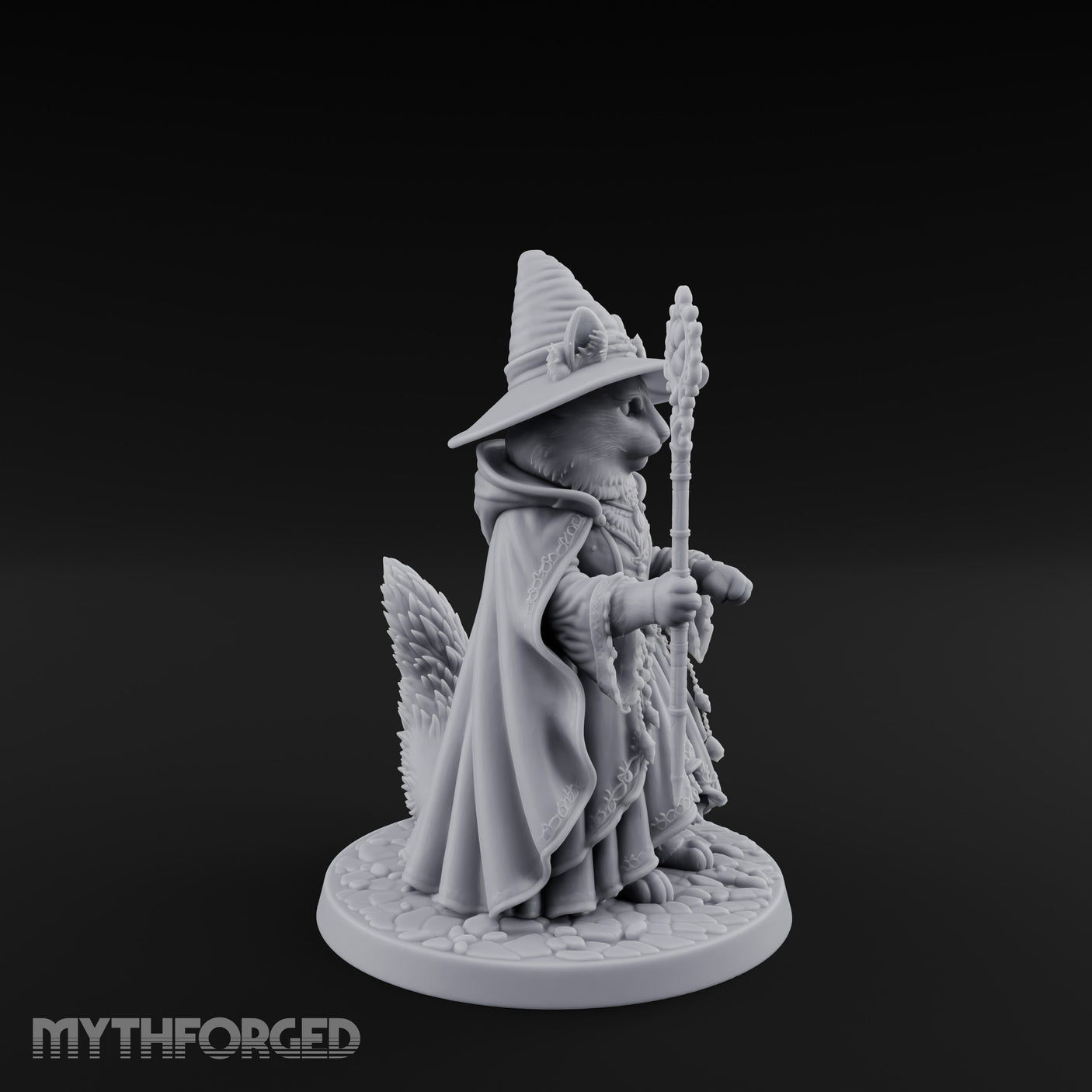 Paw Staff Holding Tabaxi Wizard Miniature for Dungeons and Dragons, Pathfinder or other TTRPGs