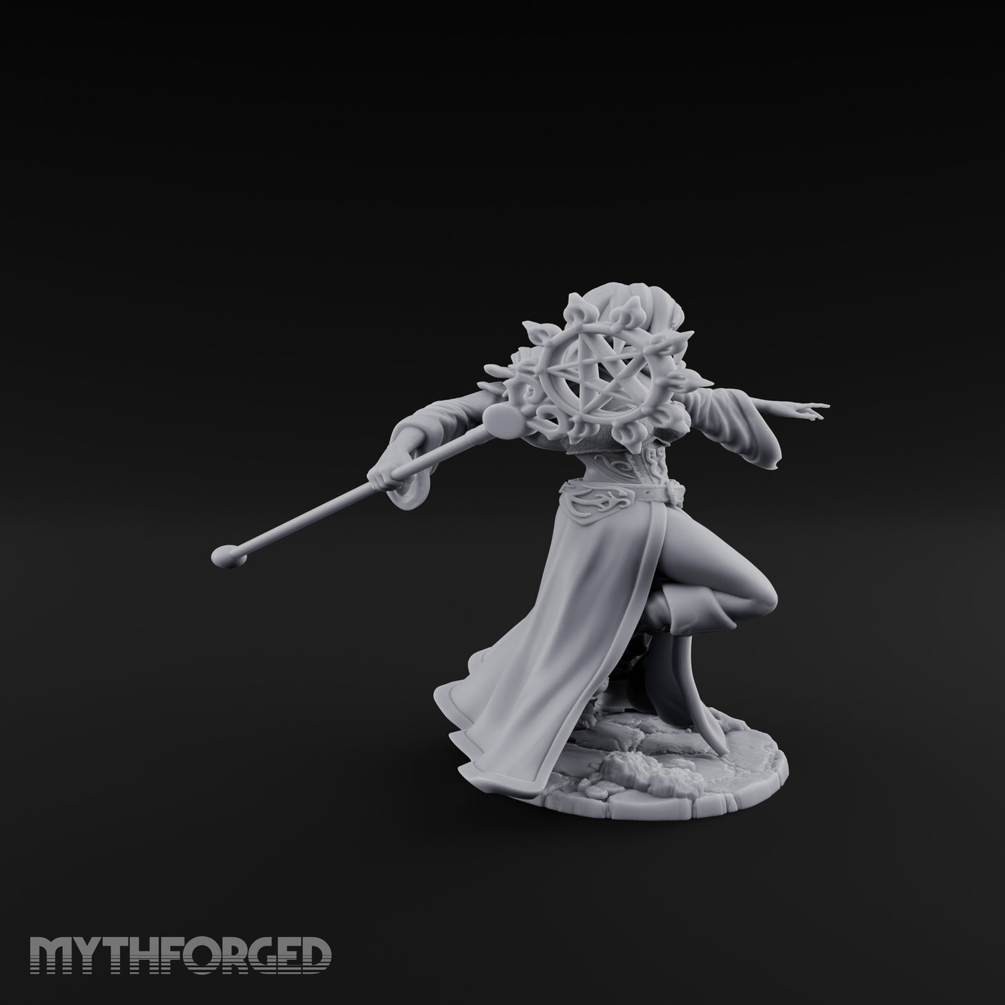 Pentagram Staff Casting Human Sorceress Miniature for Dungeons and Dragons, Pathfinder or other TTRPGs