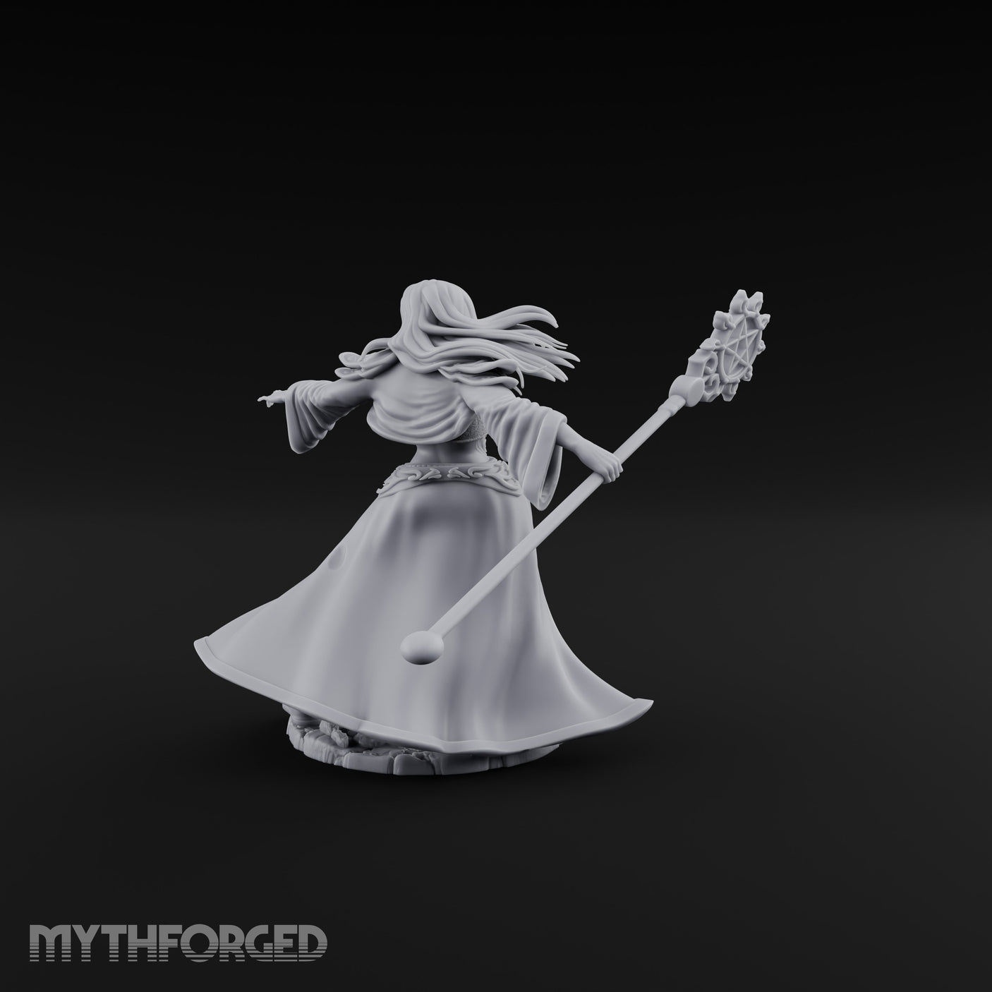 Pentagram Staff Casting Human Sorceress Miniature for Dungeons and Dragons, Pathfinder or other TTRPGs