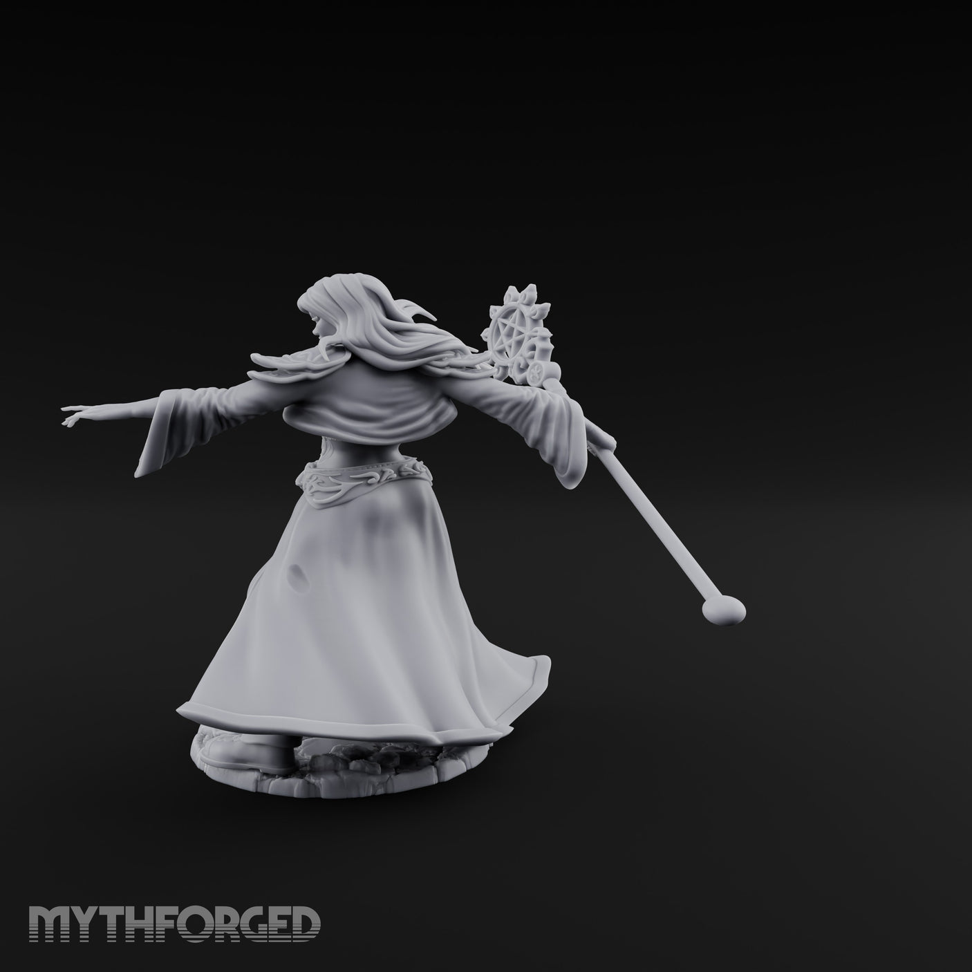 Pentagram Staff Casting Human Sorceress Miniature for Dungeons and Dragons, Pathfinder or other TTRPGs