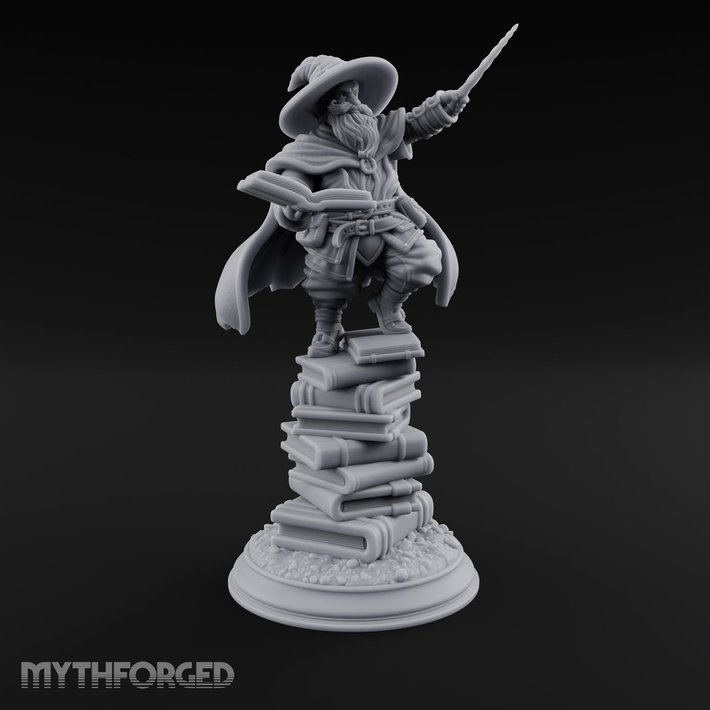Perched On Tomes Halfling Wizard Miniature for Dungeons and Dragons, Pathfinder or other TTRPGs