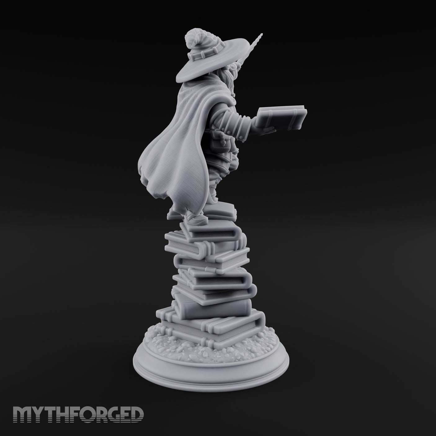 Perched On Tomes Halfling Wizard Miniature for Dungeons and Dragons, Pathfinder or other TTRPGs