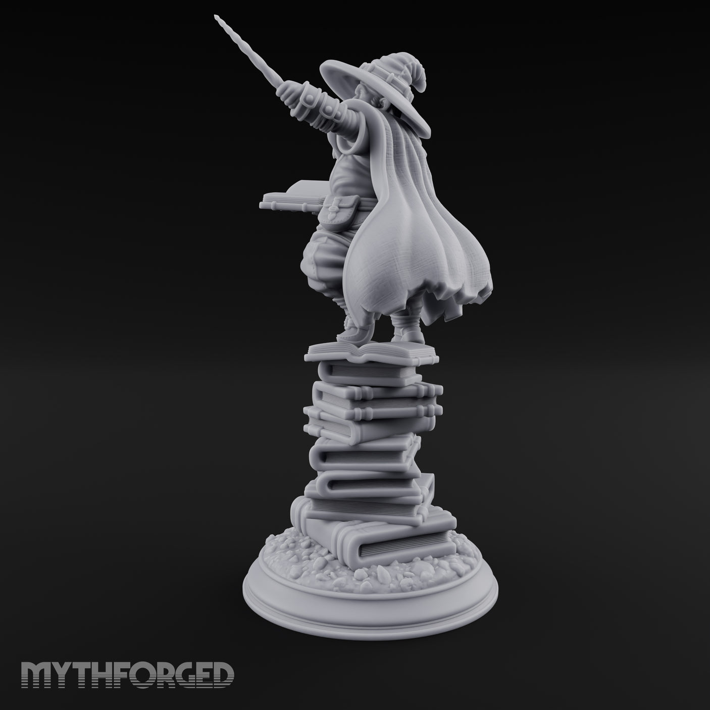 Perched On Tomes Halfling Wizard Miniature for Dungeons and Dragons, Pathfinder or other TTRPGs