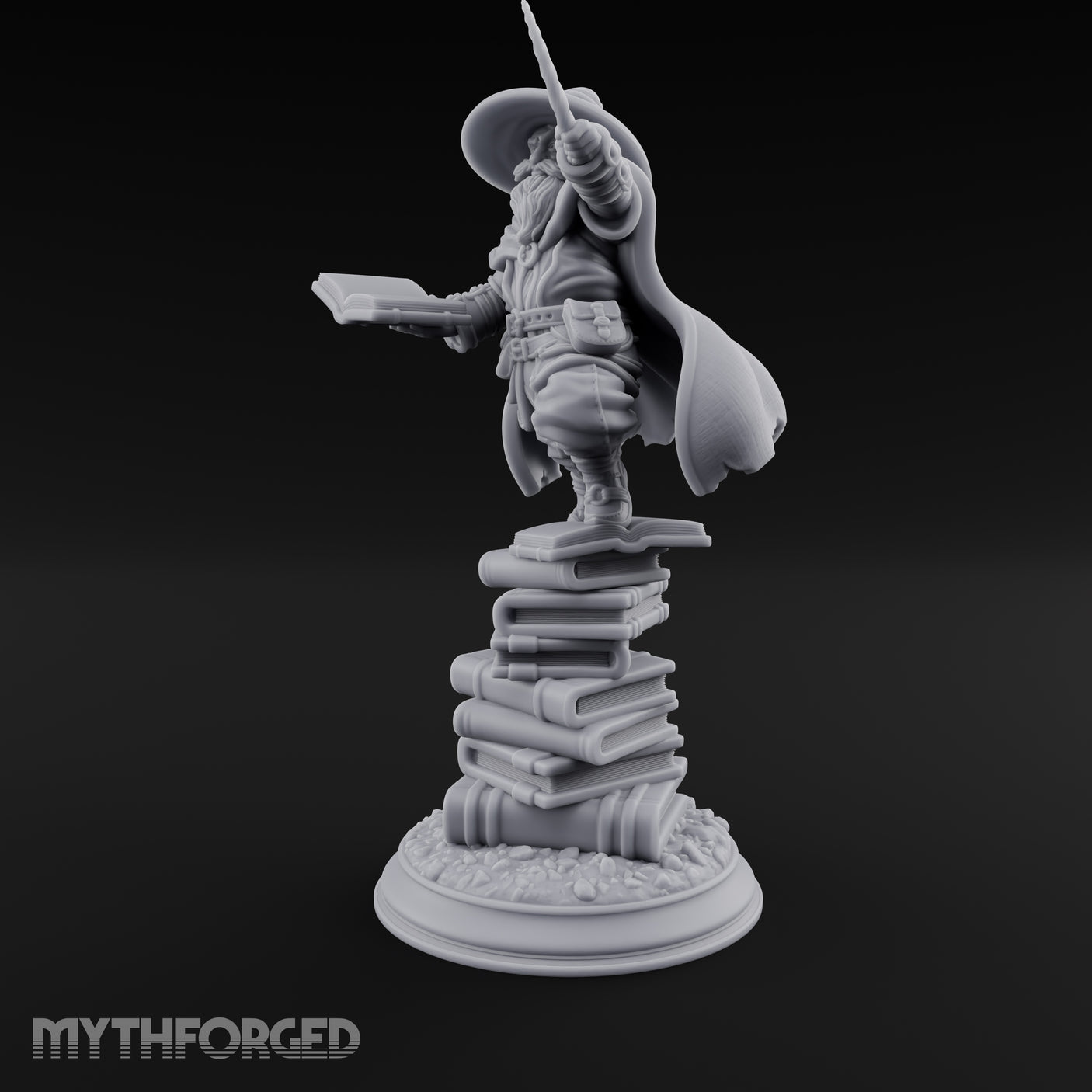 Perched On Tomes Halfling Wizard Miniature for Dungeons and Dragons, Pathfinder or other TTRPGs