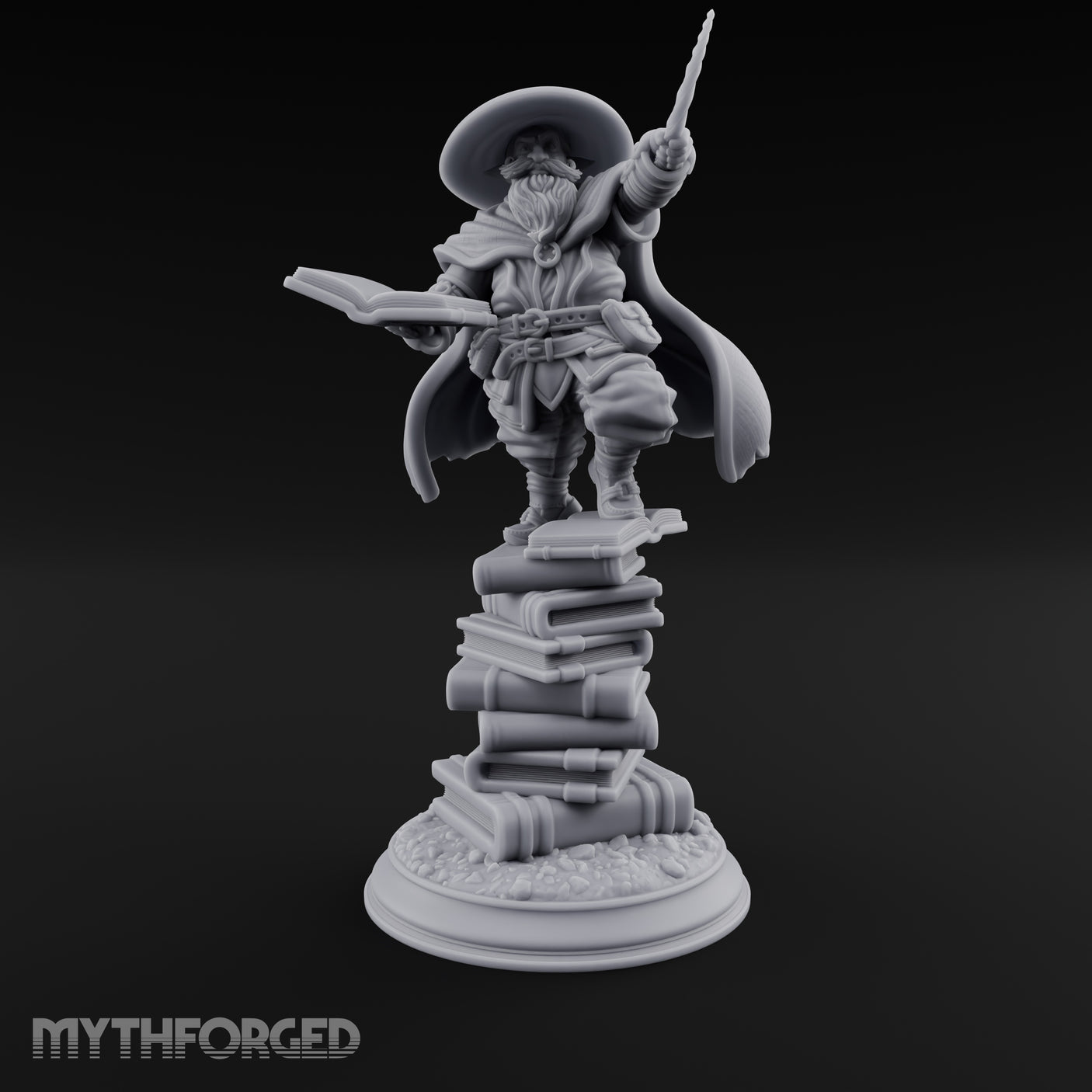Perched On Tomes Halfling Wizard Miniature for Dungeons and Dragons, Pathfinder or other TTRPGs