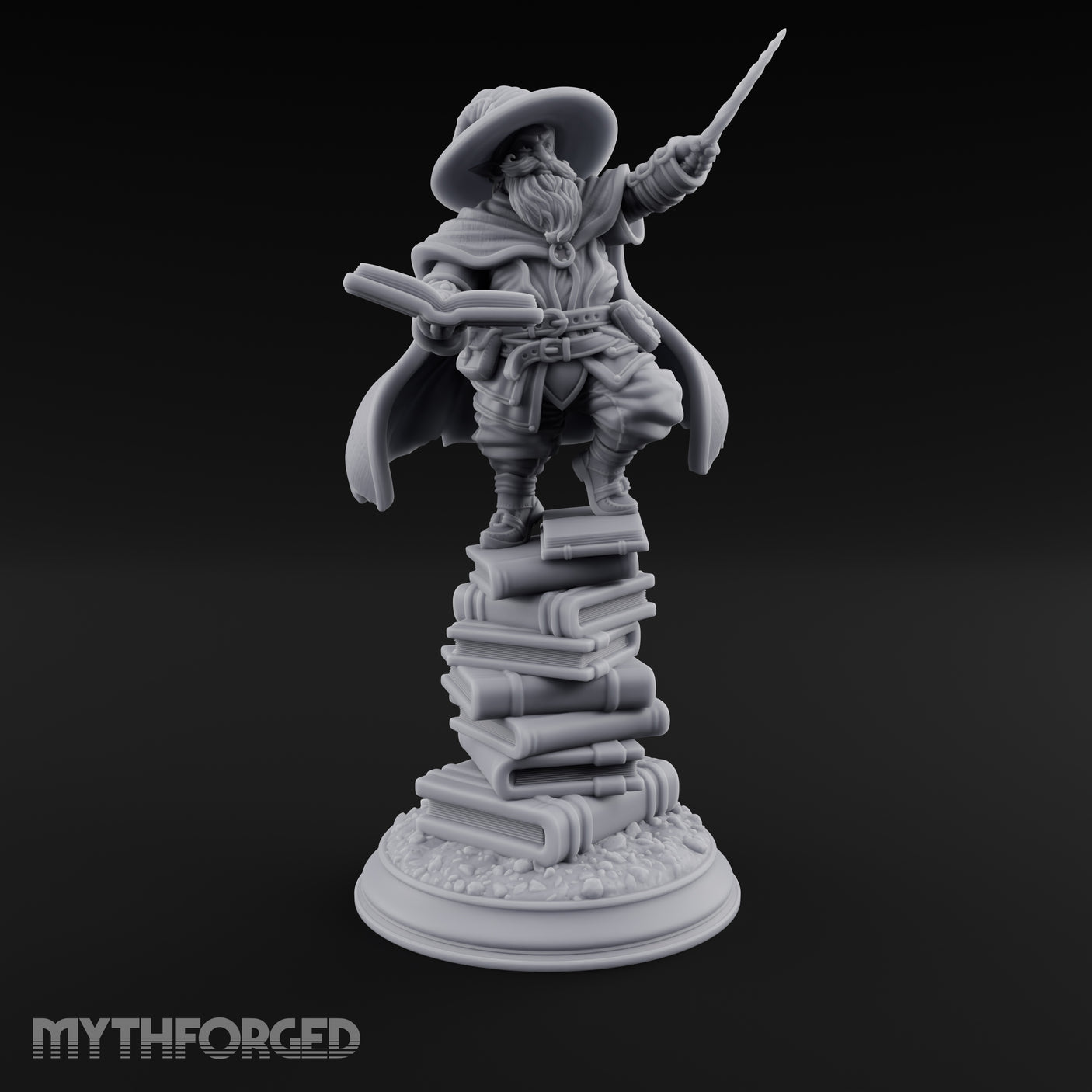 Perched On Tomes Halfling Wizard Miniature for Dungeons and Dragons, Pathfinder or other TTRPGs