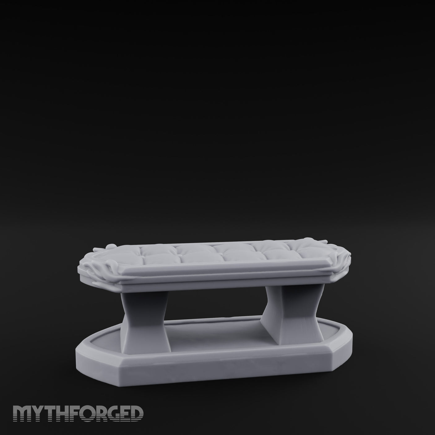 Petal-Bordered Cushion-Tufted Noble Upholstered Bench Miniature for Dungeons and Dragons, Pathfinder or other TTRPGs