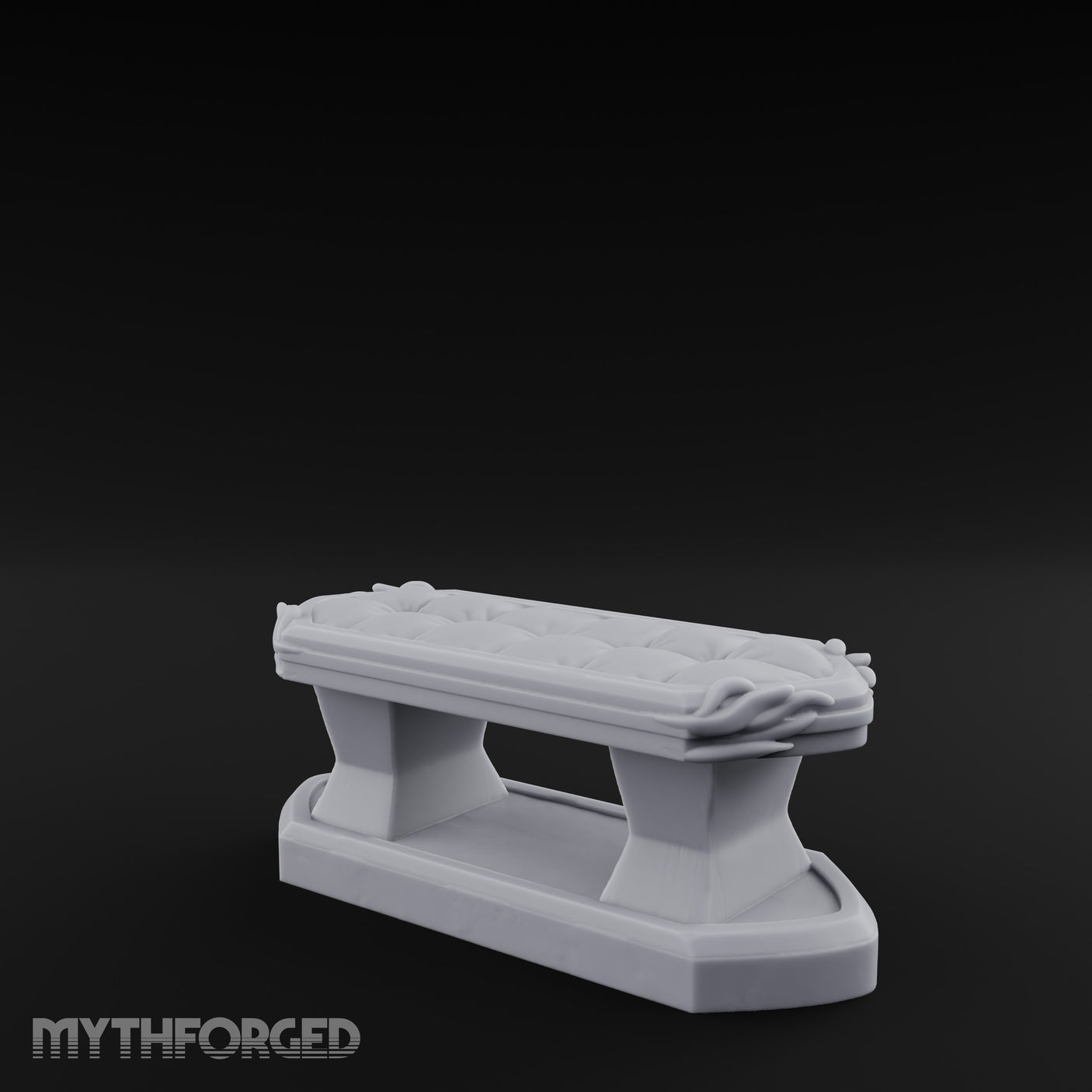 Petal-Bordered Cushion-Tufted Noble Upholstered Bench Miniature for Dungeons and Dragons, Pathfinder or other TTRPGs