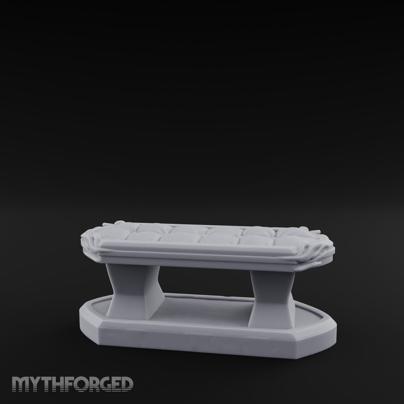 Petal-Bordered Cushion-Tufted Noble Upholstered Bench Miniature for Dungeons and Dragons, Pathfinder or other TTRPGs