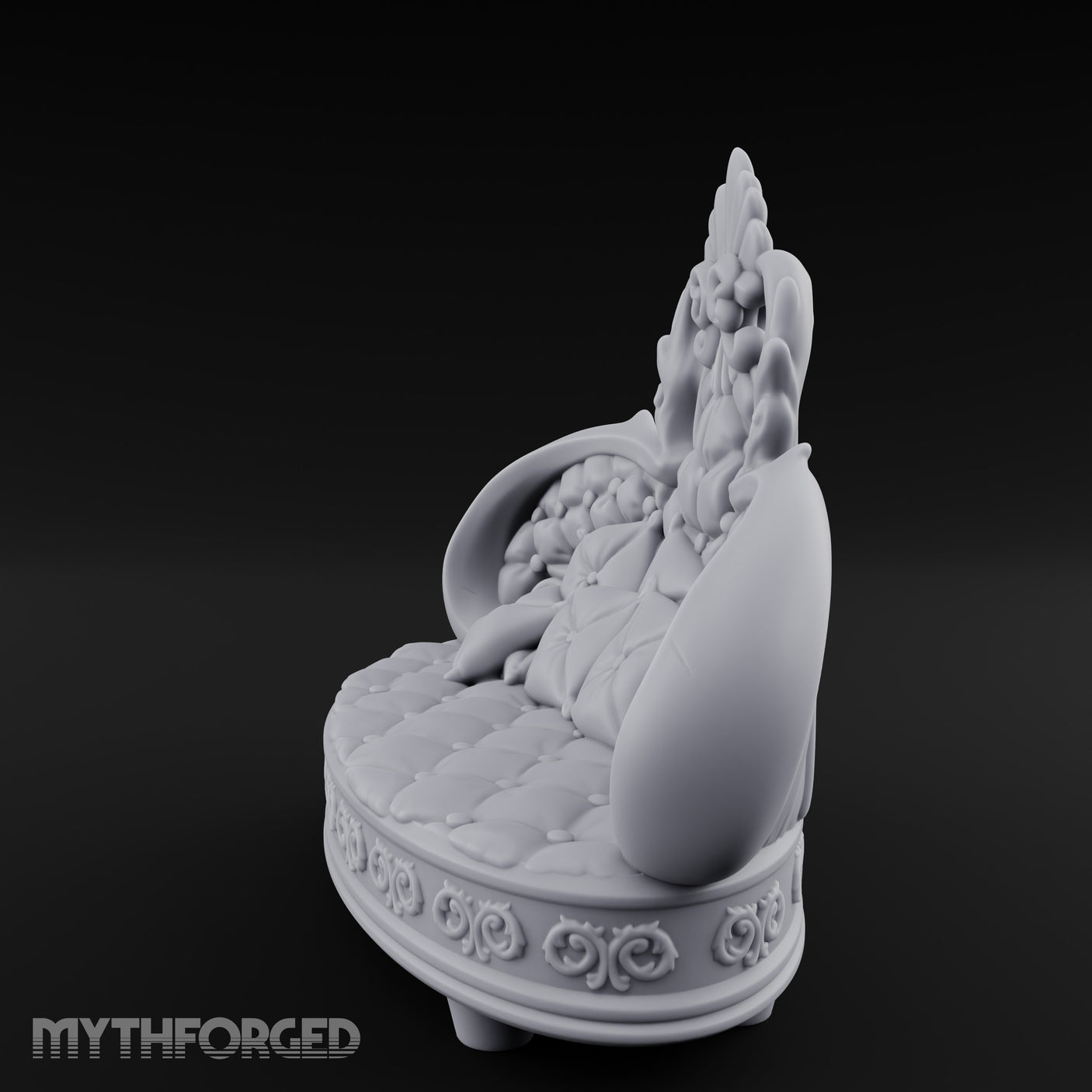 Pillow-Heaped Fleur-Crowned Noble Round Sofa Miniature for Dungeons and Dragons, Pathfinder or other TTRPGs