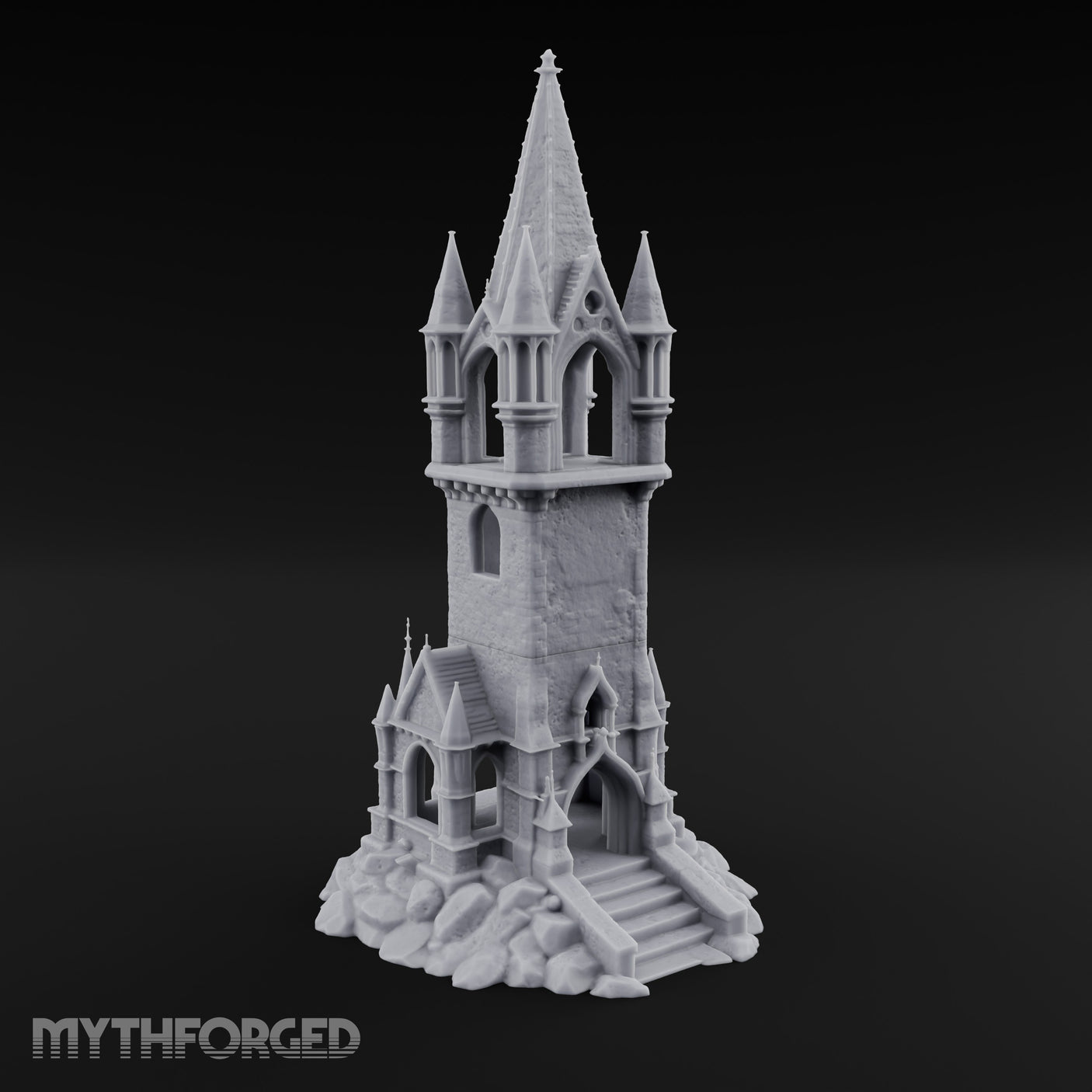 Pinnacle-Spired Rock-Perched Gothic Wizard Tower Miniature for Dungeons and Dragons, Pathfinder or other TTRPGs
