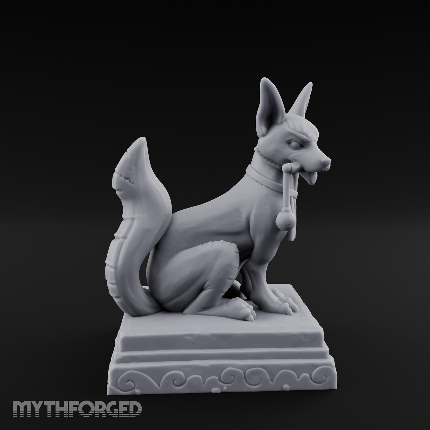 Pipe-Clenched Scroll-Sashed Kitsune Fox Guardian Statue Miniature for Dungeons and Dragons, Pathfinder or other TTRPGs