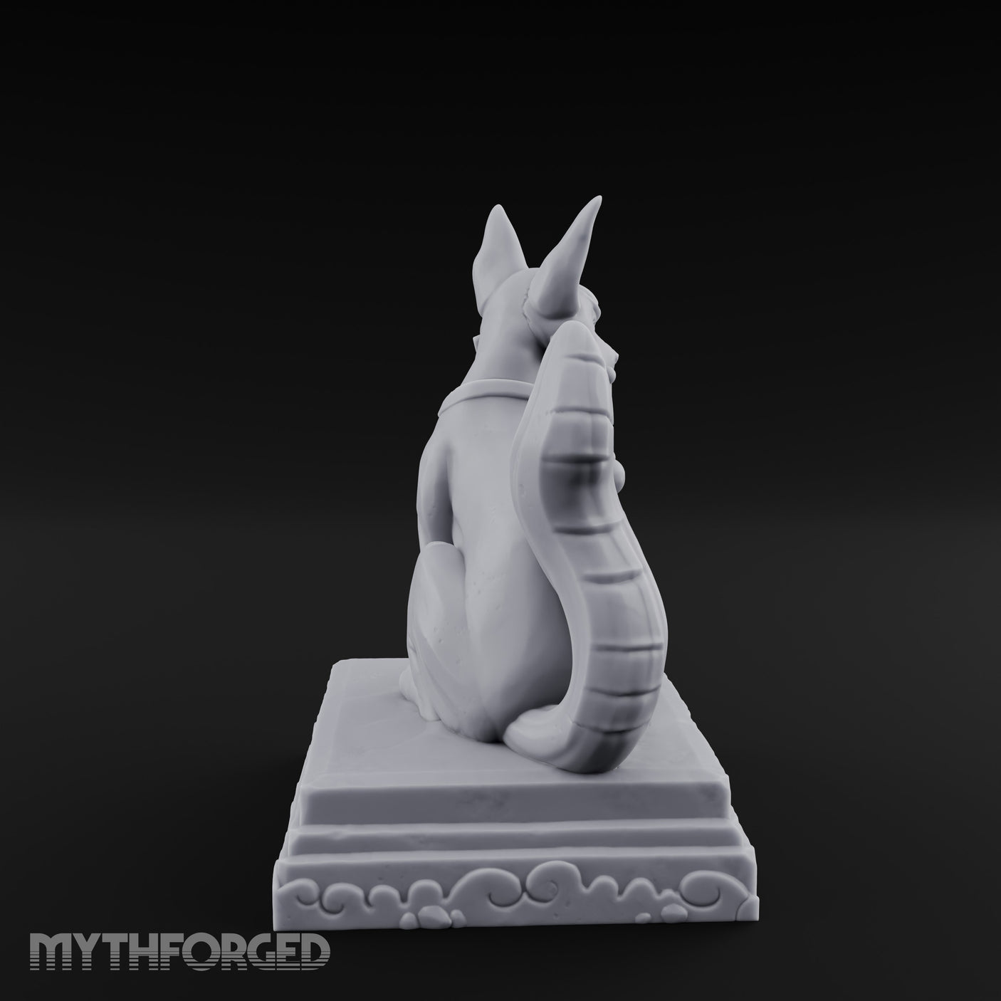 Pipe-Clenched Scroll-Sashed Kitsune Fox Guardian Statue Miniature for Dungeons and Dragons, Pathfinder or other TTRPGs