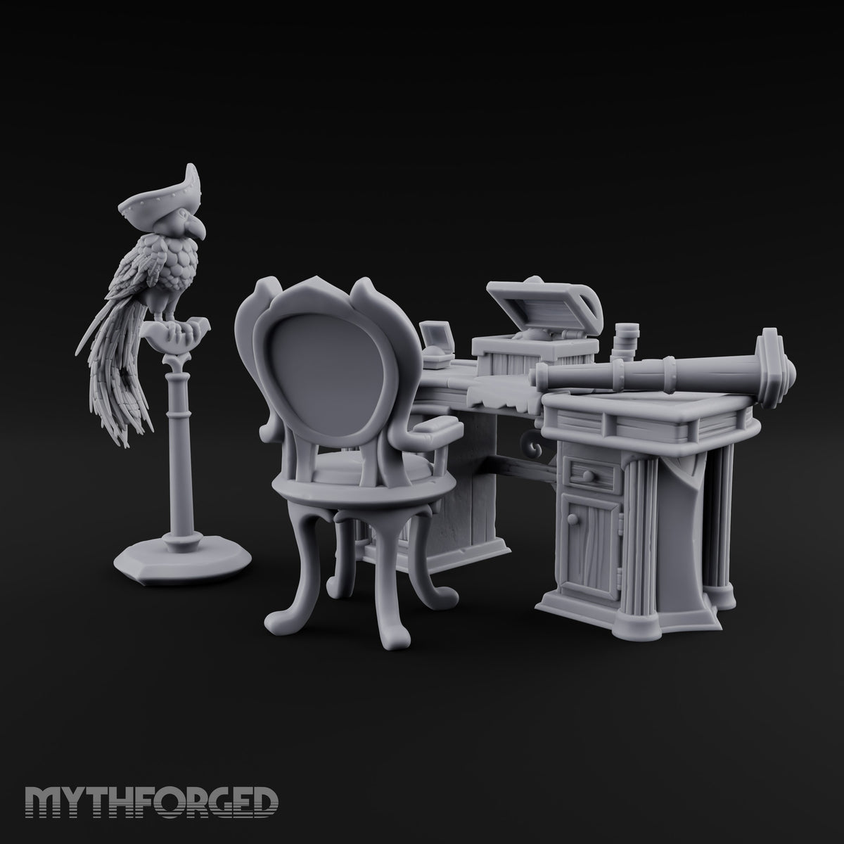 Squid Desk, Parrot Witness Wooden Pirate Captain's Desk
