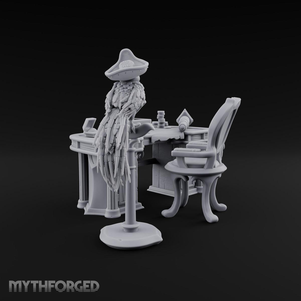 Squid Desk, Parrot Witness Wooden Pirate Captain's Desk