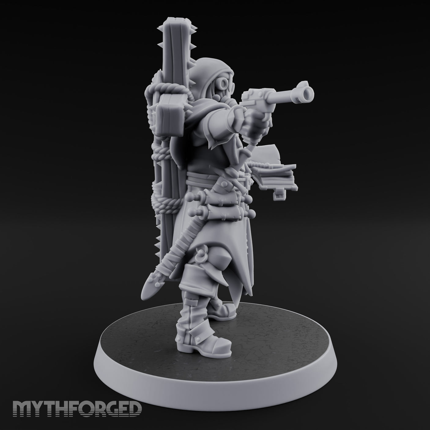 Pistol Aiming Scripture Clutching Human Trench Cleric Miniature for Dungeons and Dragons, Pathfinder or other TTRPGs